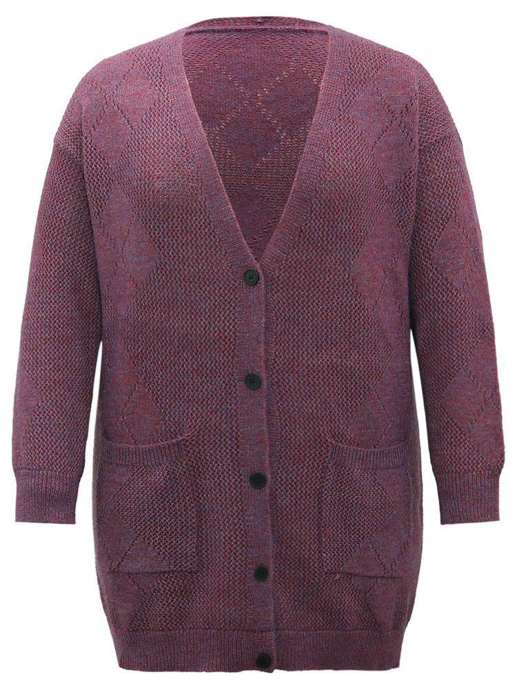Geometric Heather Pocket Button Up Cardigan - Image 7