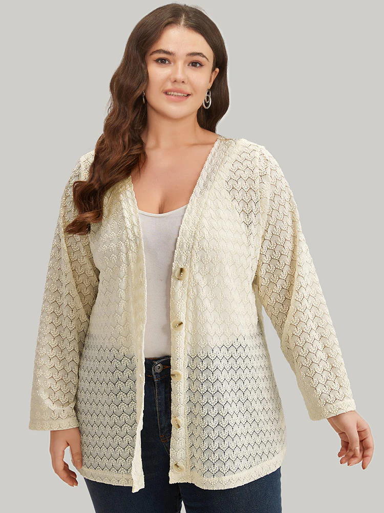 Geometric Lace Hollow Out Button Through Jacket - Image 2