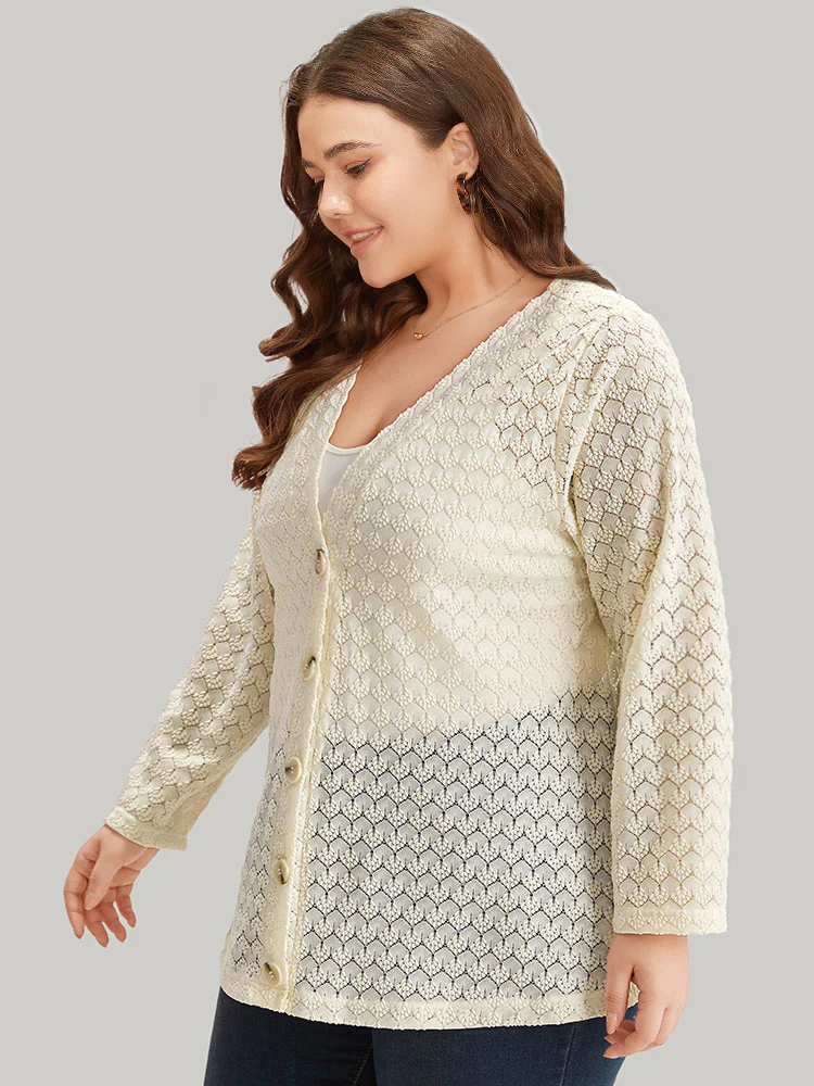 Geometric Lace Hollow Out Button Through Jacket - Image 3