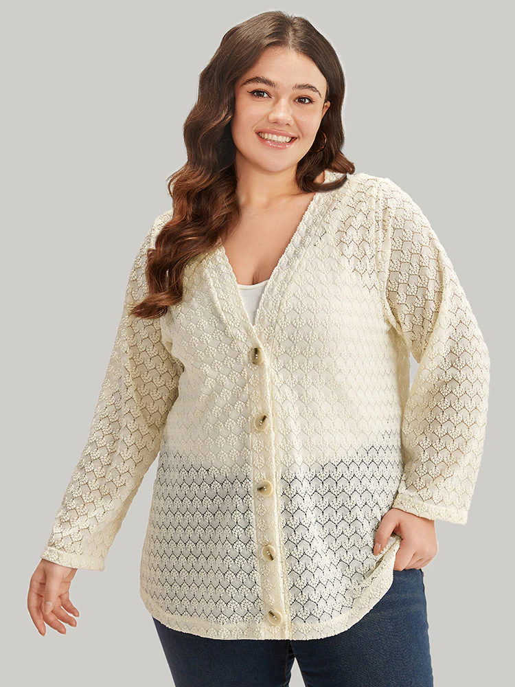 Geometric Lace Hollow Out Button Through Jacket - Image 4