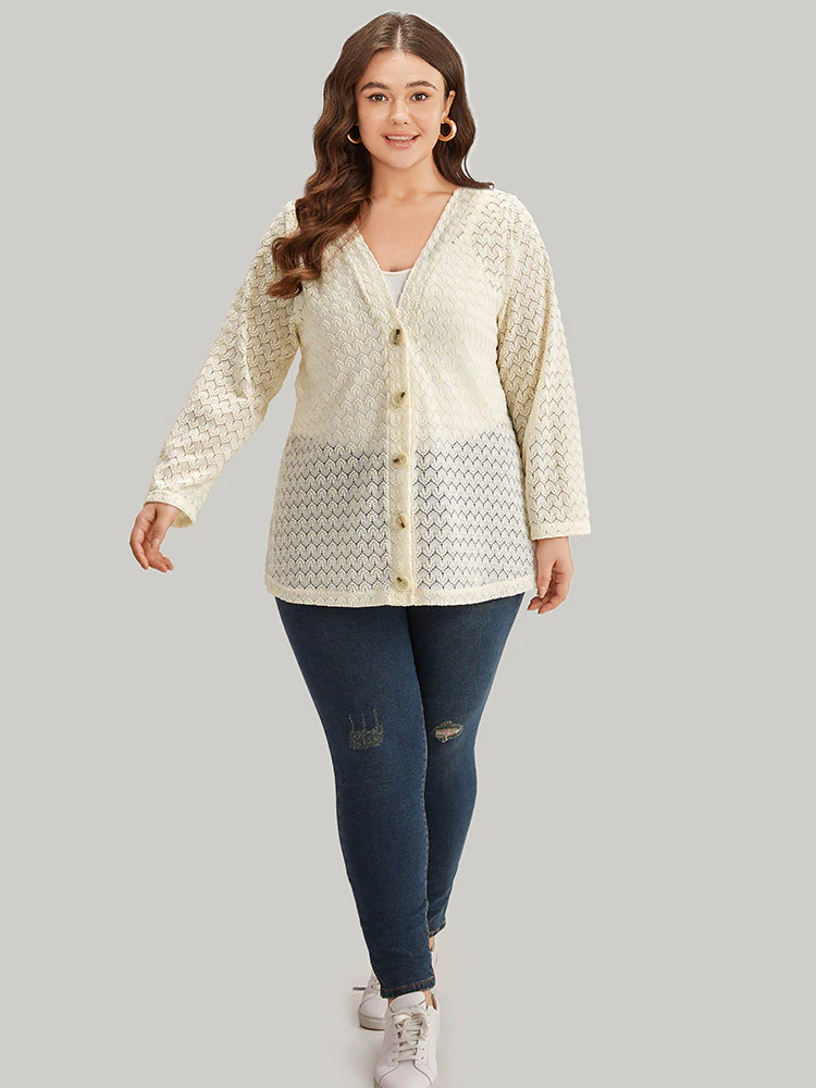 Geometric Lace Hollow Out Button Through Jacket - Image 5