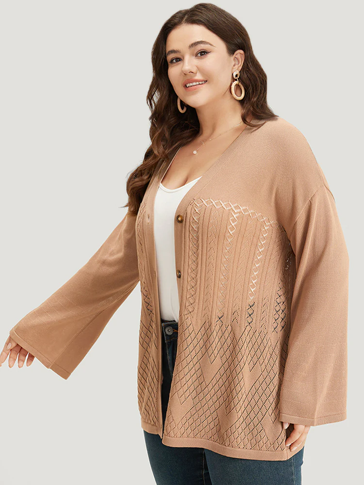 Geometric Hollow Out Button Up Cardigan - Image 4