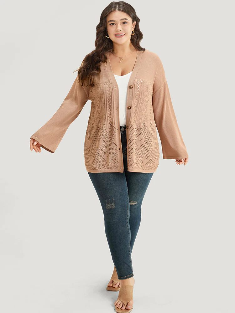 Geometric Hollow Out Button Up Cardigan - Image 5