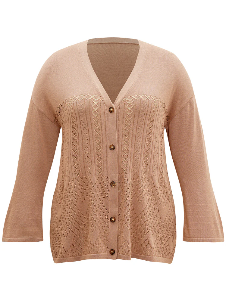 Geometric Hollow Out Button Up Cardigan - Image 8
