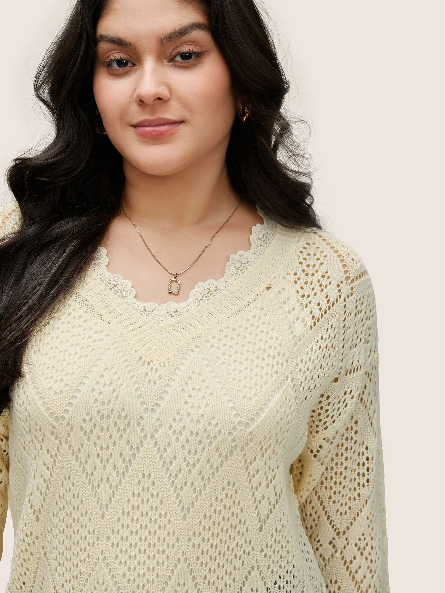 Geometric Hollow Out Mesh Lace Panel Pullover - Image 4
