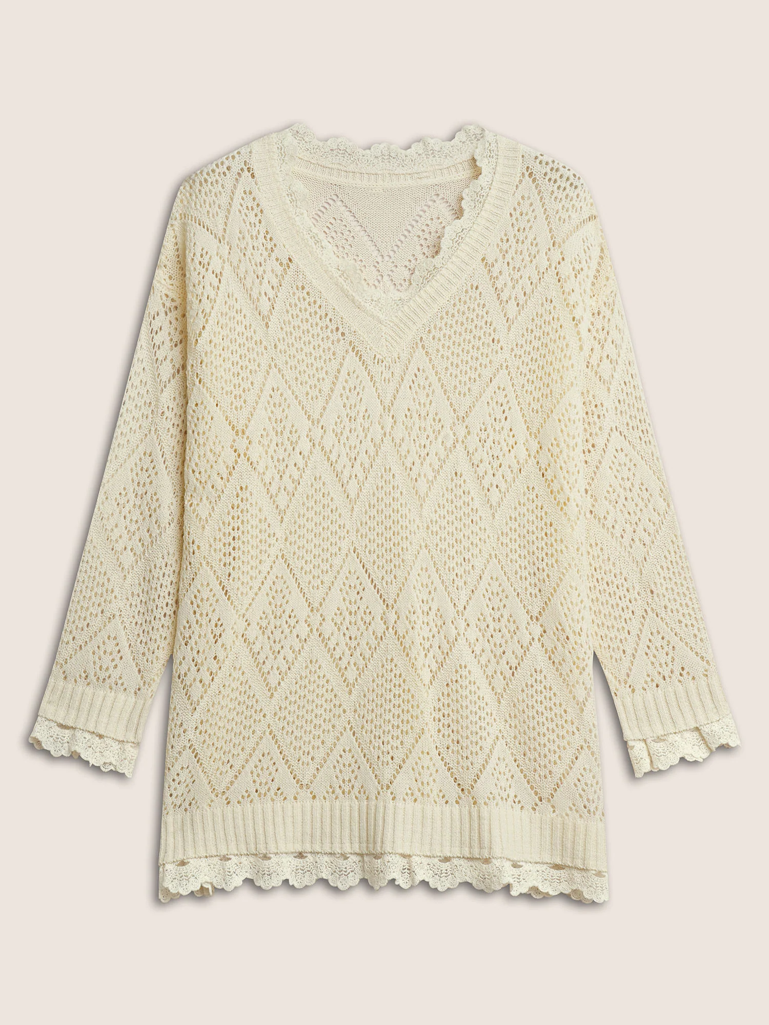 Geometric Hollow Out Mesh Lace Panel Pullover - Image 6