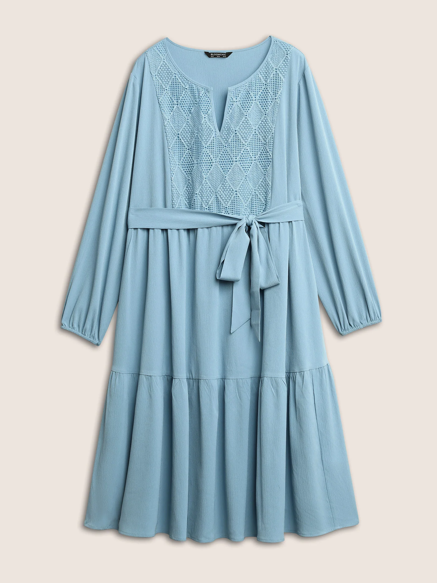 Geometric Hollow Out Notched Ruffle Layered Hem Dress - Image 7