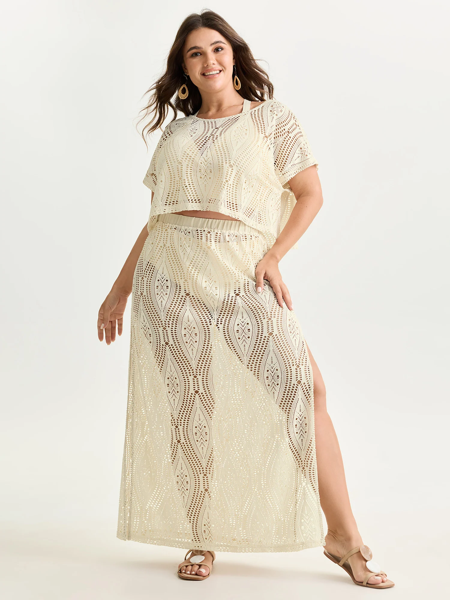 Geometric Hollowed-Out Straight-Fit Maxi Skirt - Image 2