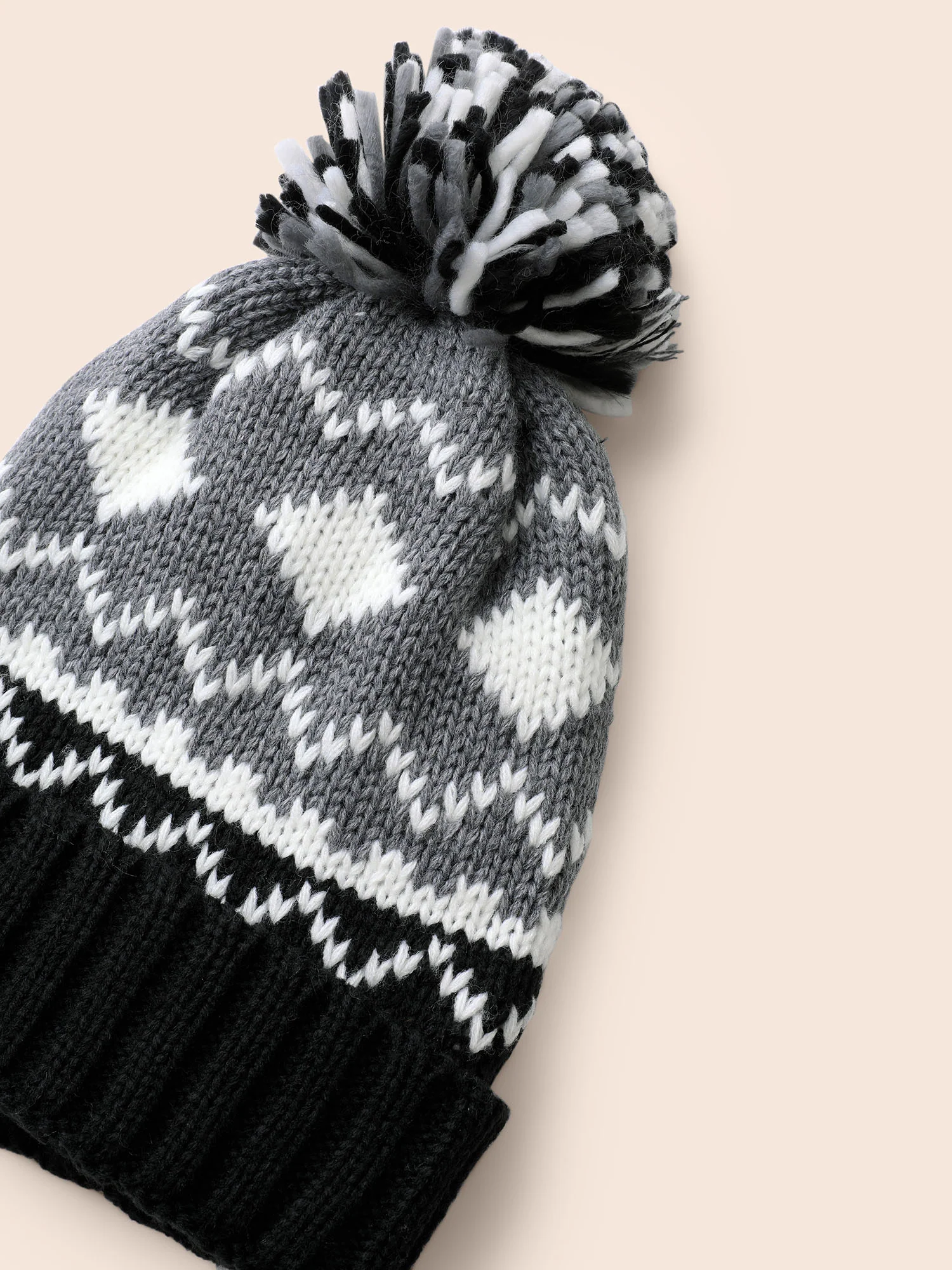 Geometric Jacquard Fluffy Ball Hat - Image 4