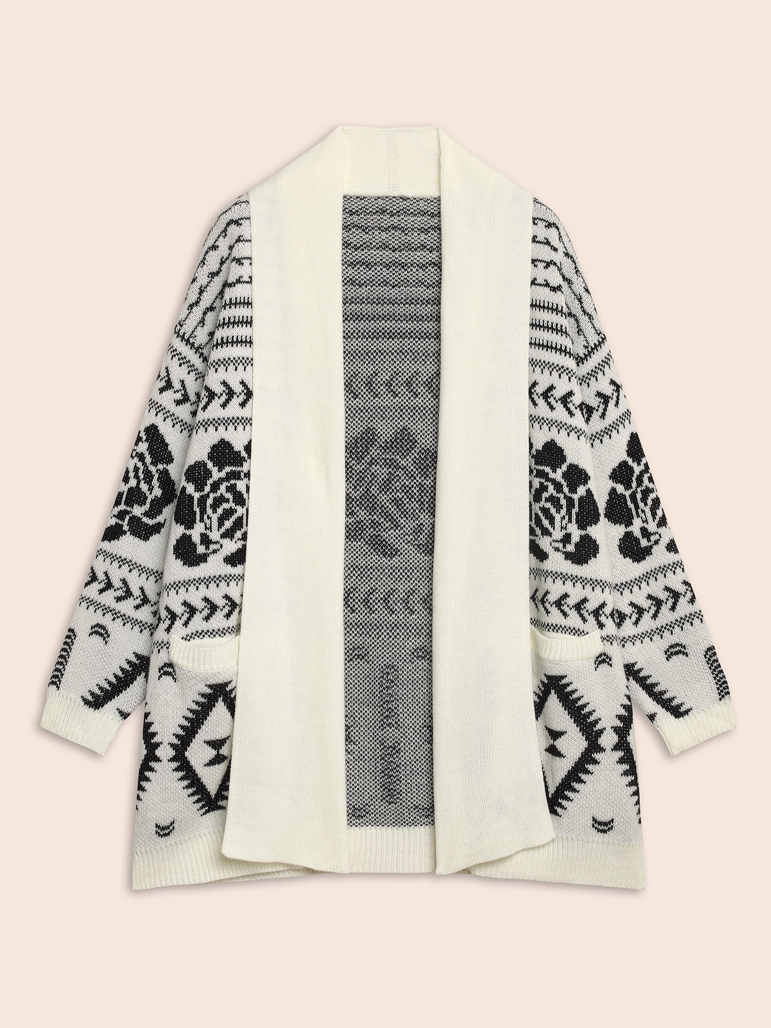 Geometric Jacquard Lapel Collar Cardigan - Image 7