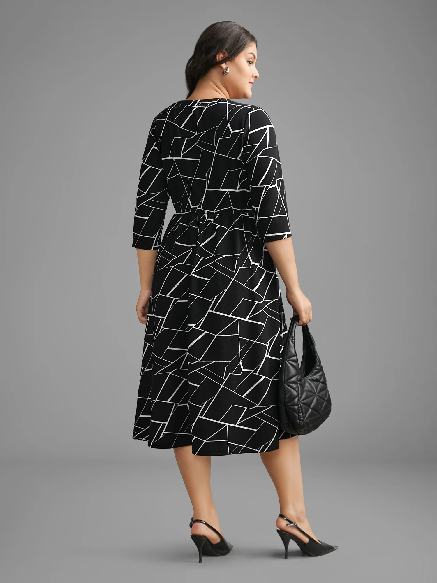 Geometric Keyhole Elastic Waist Midi Dress - Image 6