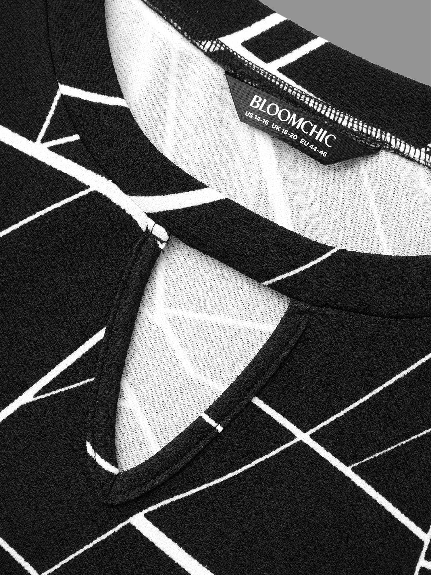 Geometric Keyhole Elastic Waist Midi Dress - Image 8