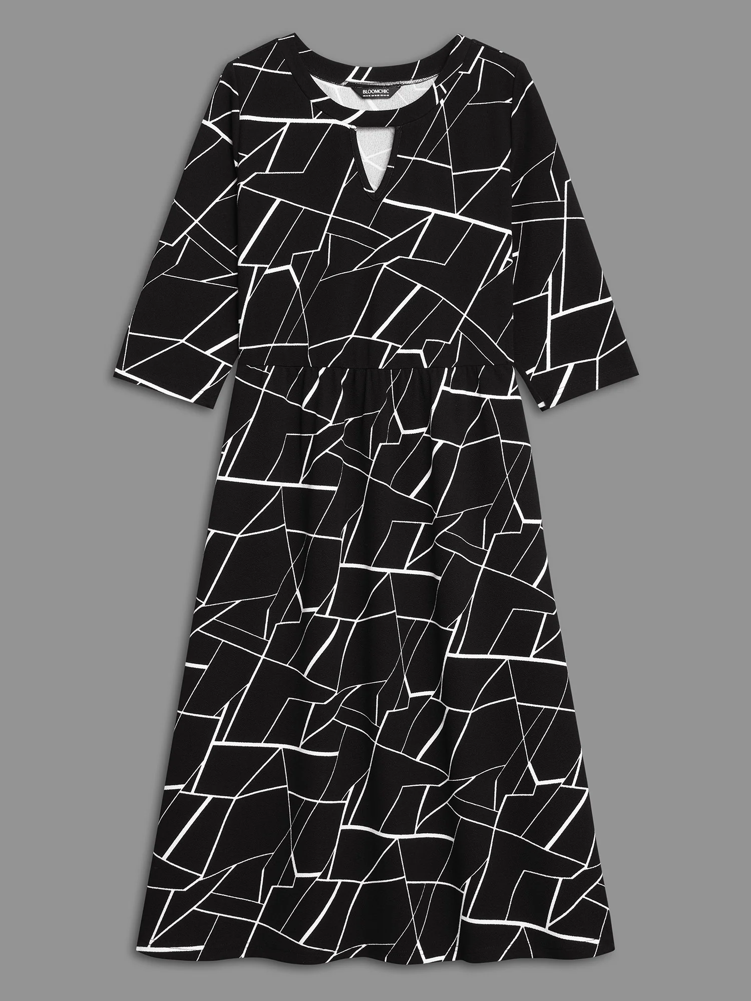 Geometric Keyhole Elastic Waist Midi Dress - Image 9