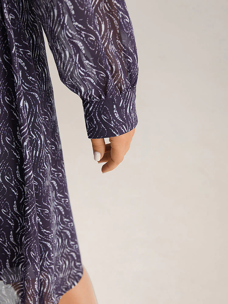 Geometric Mesh Elastic Waist Belted Dress - Image 6