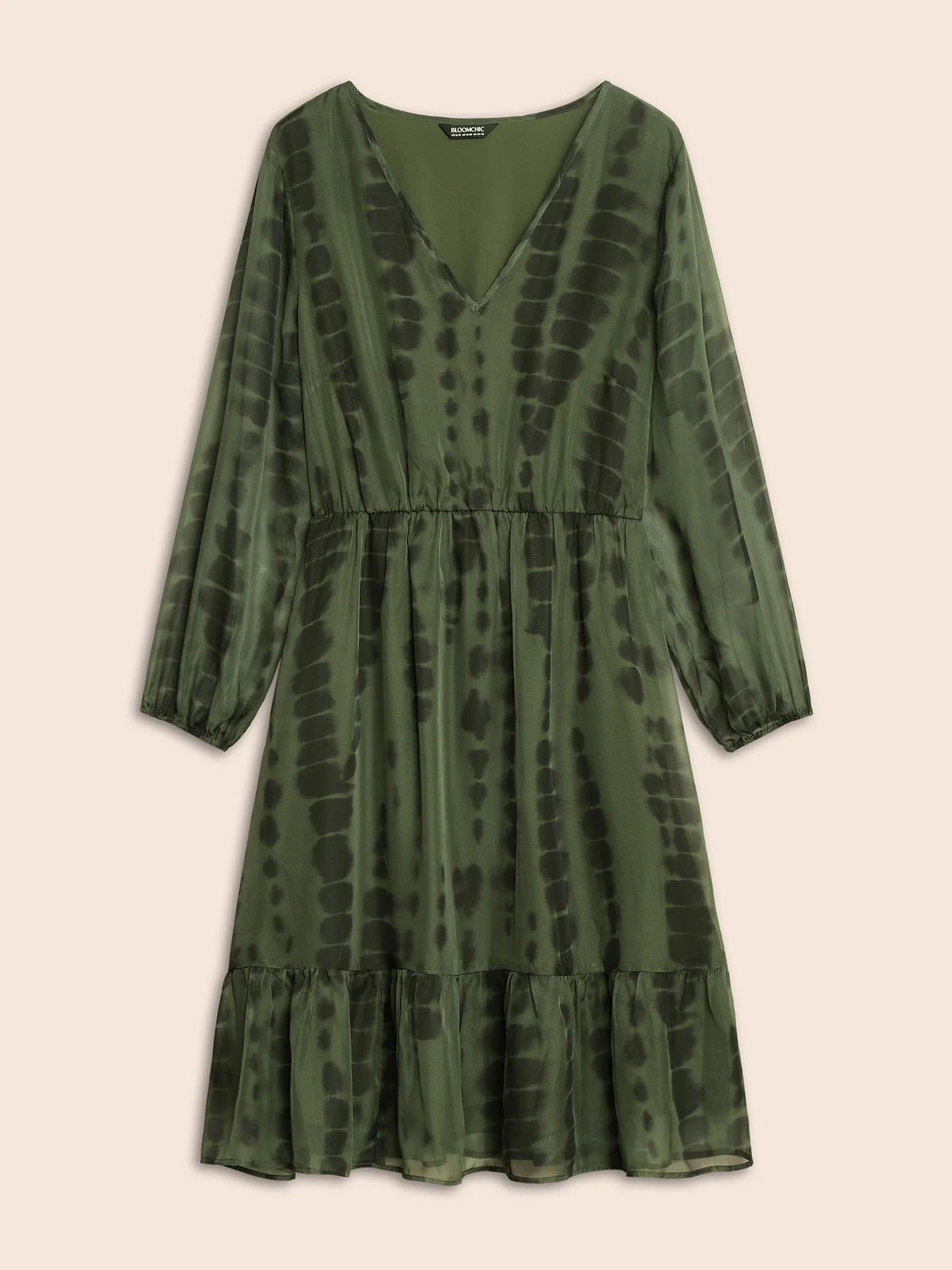 Geometric Mesh Lantern Sleeve Midi Dress - Image 7