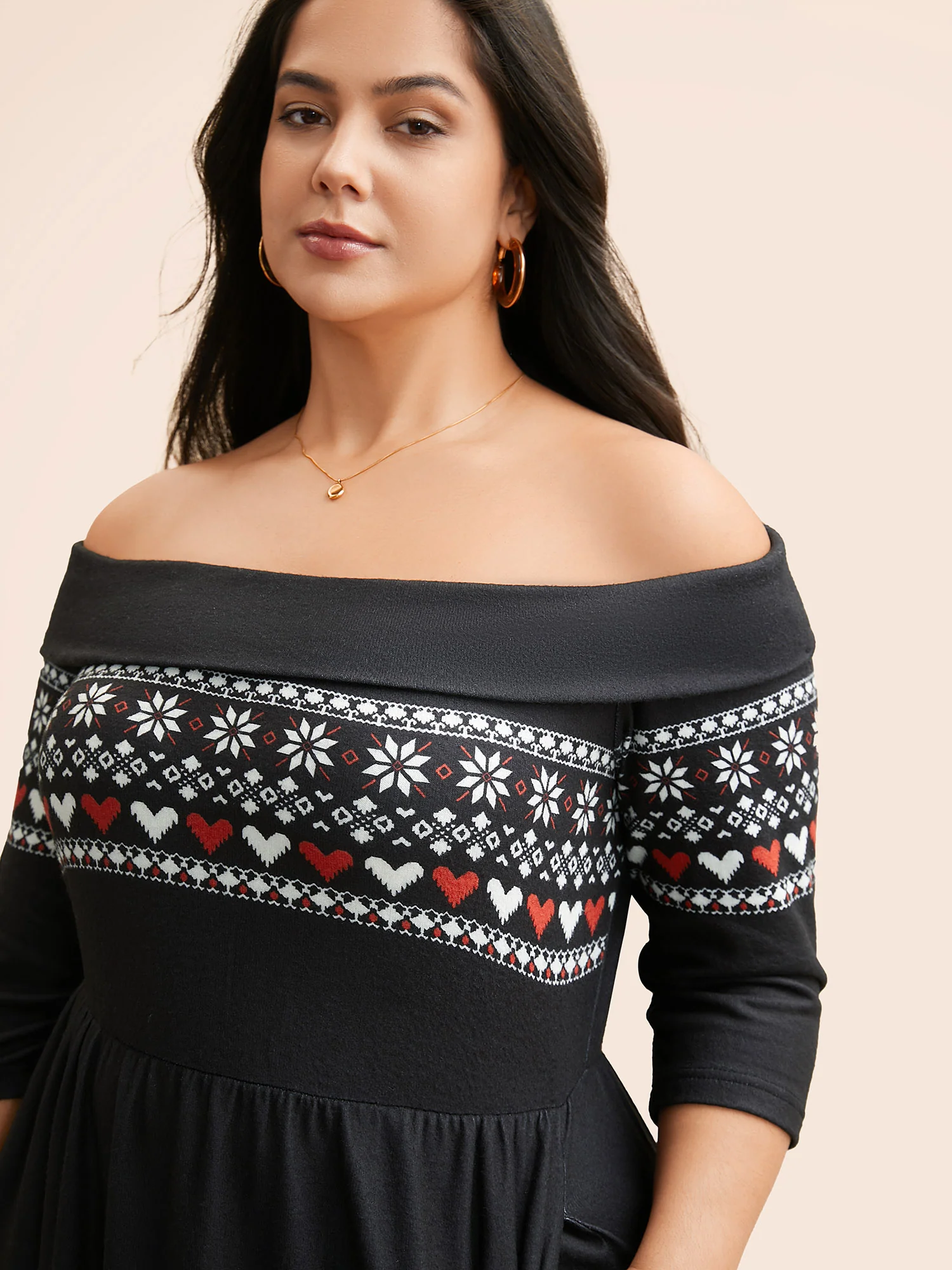 Geometric Off Shoulder Neck Midi Dress - Image 2