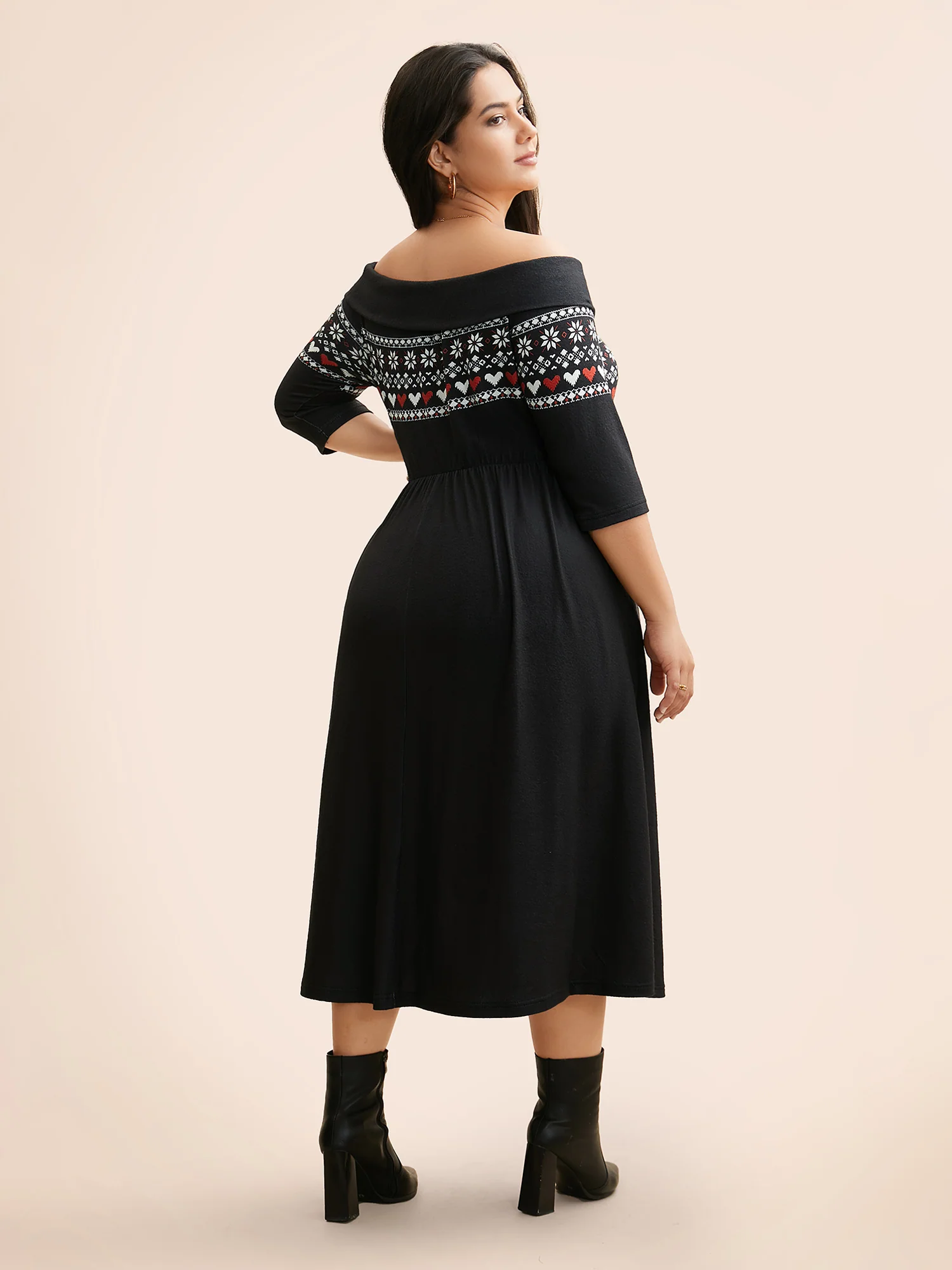 Geometric Off Shoulder Neck Midi Dress - Image 4
