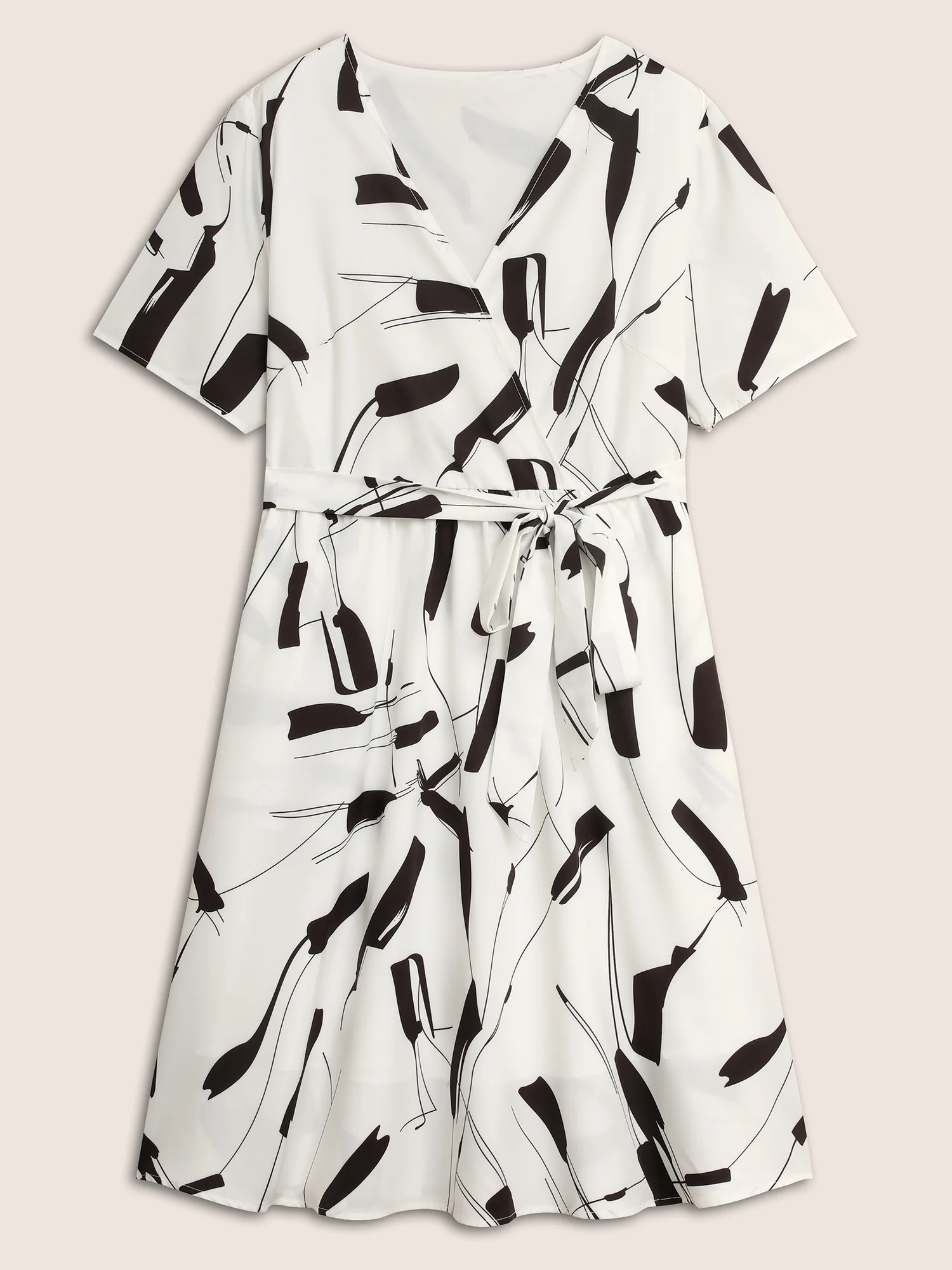 Geometric Overlap Collar Belted Midi Dress - Image 7