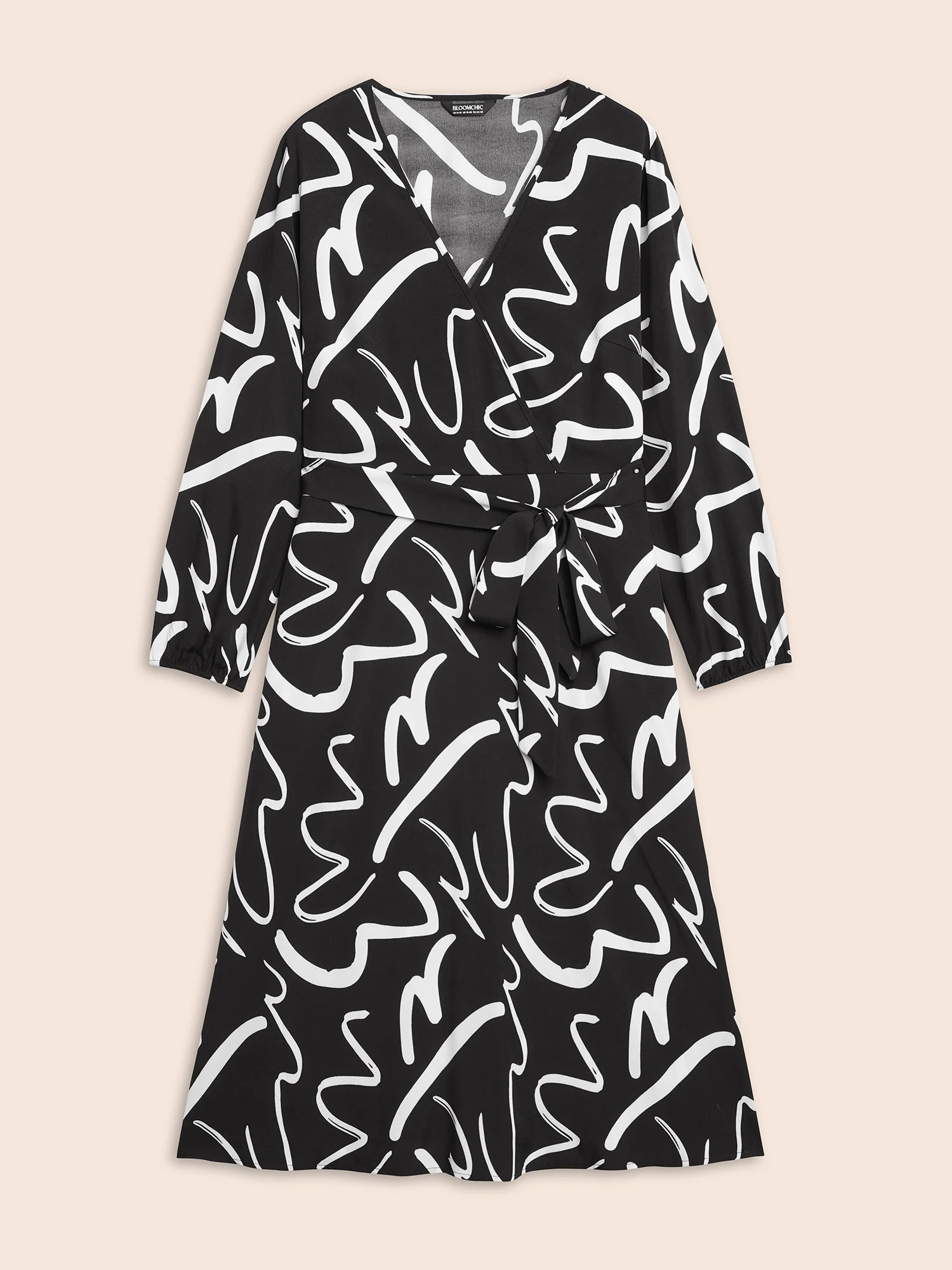 Geometric Overlap Collar Midi Dress - Image 7