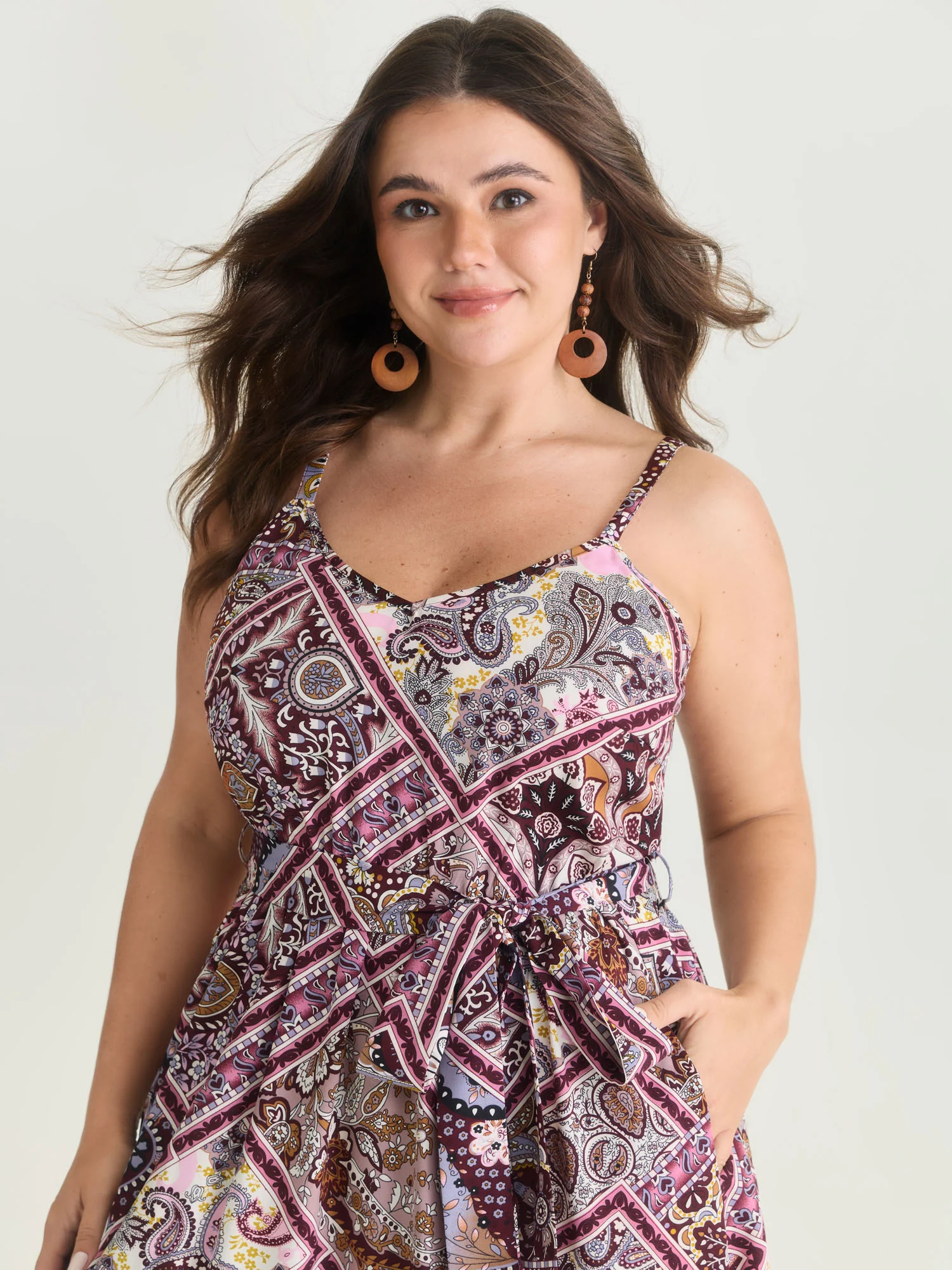 Geometric Paisley Print Waist-Tie Maxi Dress - Image 2