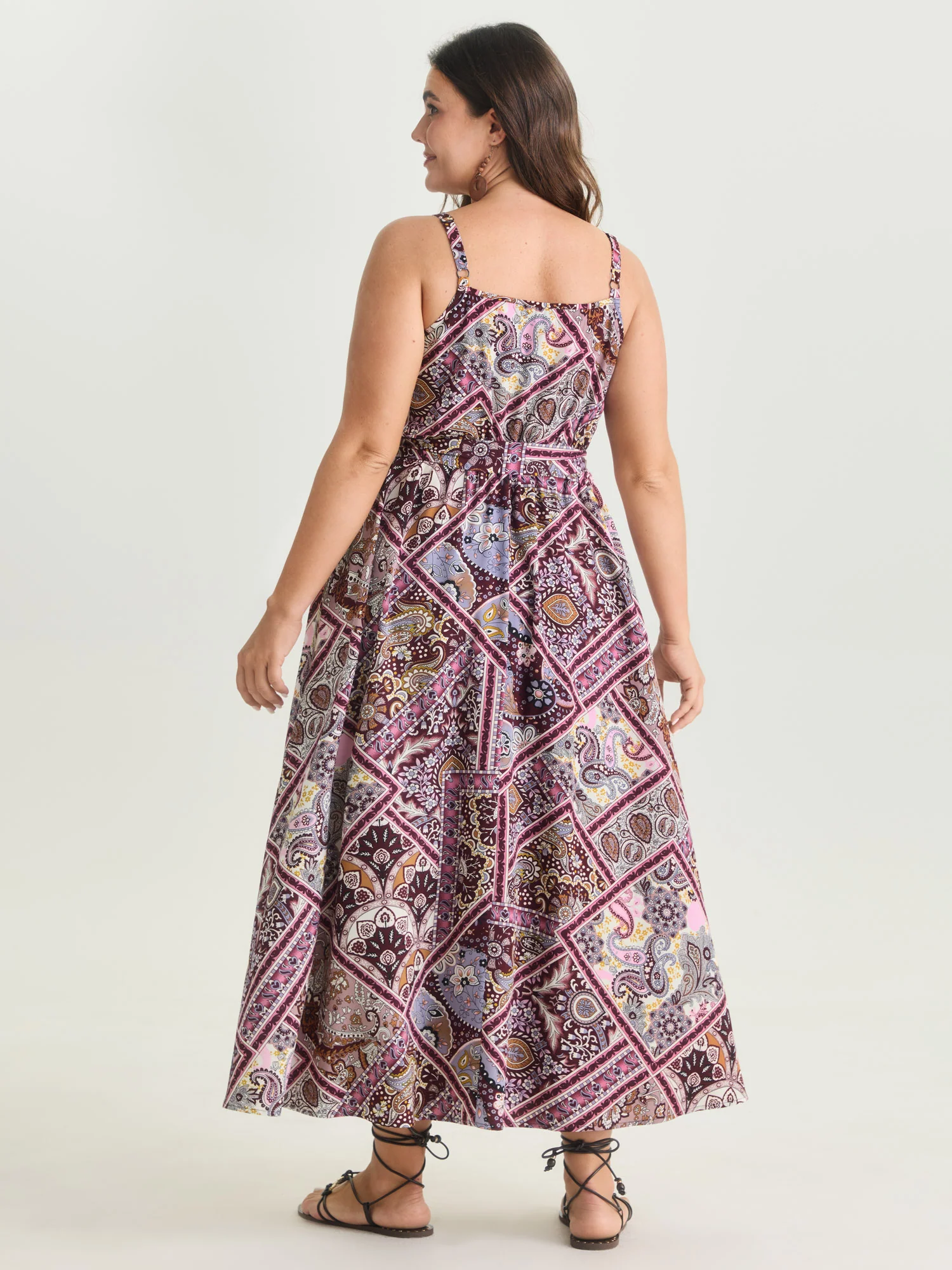 Geometric Paisley Print Waist-Tie Maxi Dress - Image 4
