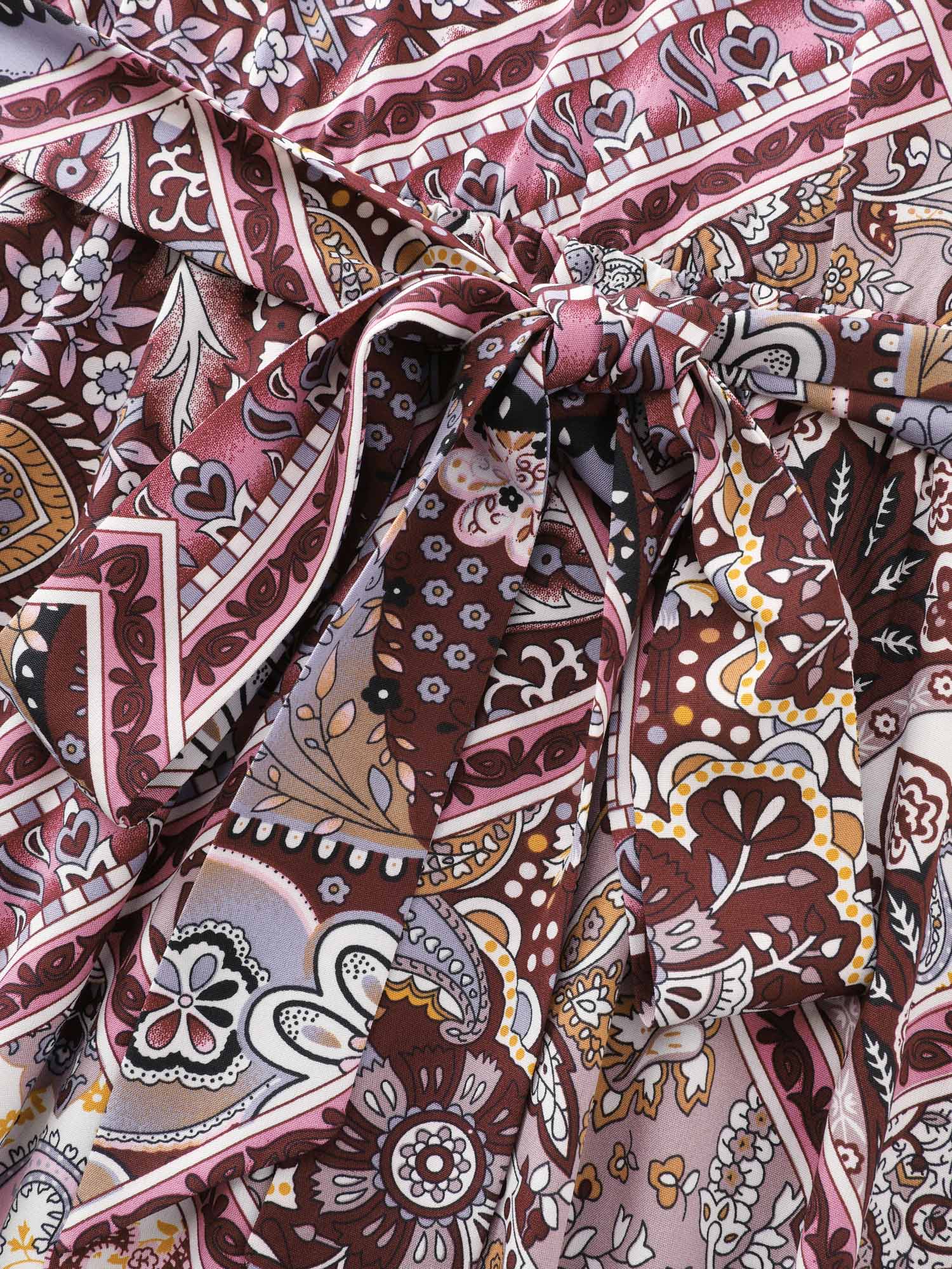 Geometric Paisley Print Waist-Tie Maxi Dress - Image 6