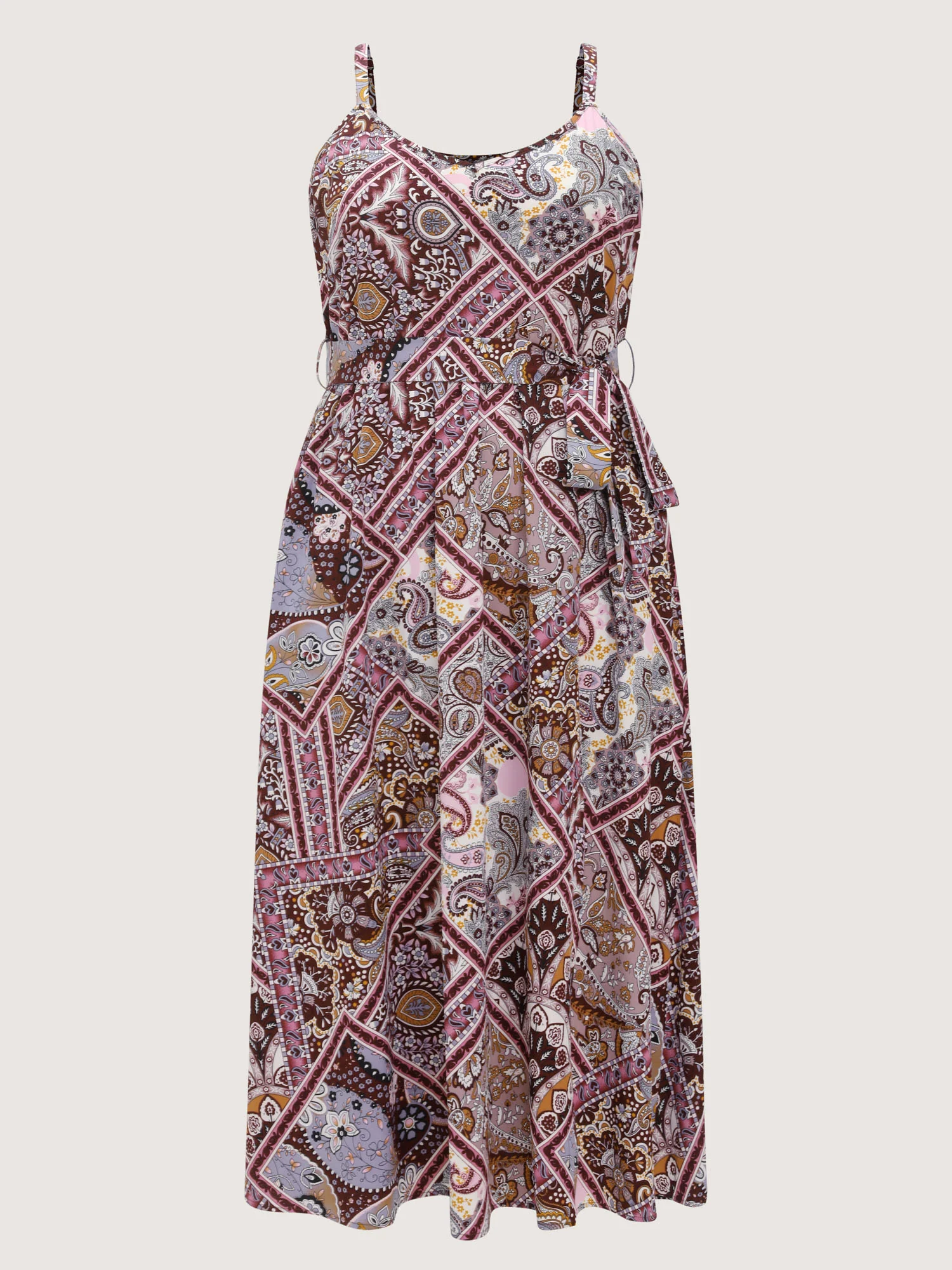 Geometric Paisley Print Waist-Tie Maxi Dress - Image 7