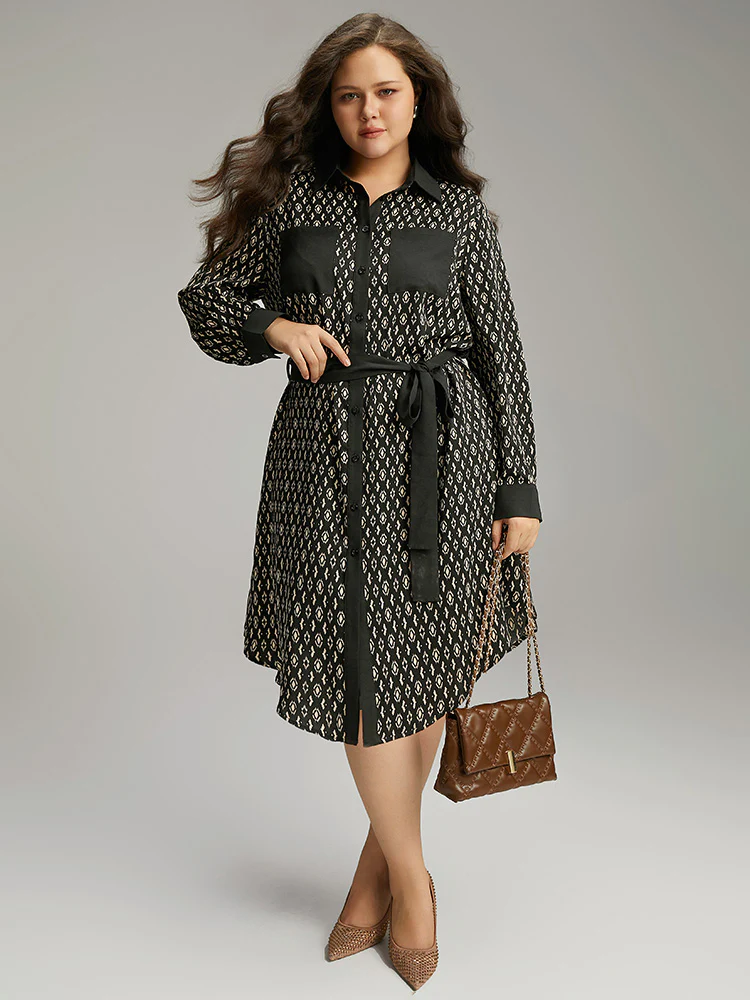 Geometric Patched Pocket Arc Hem Dress - Image 3