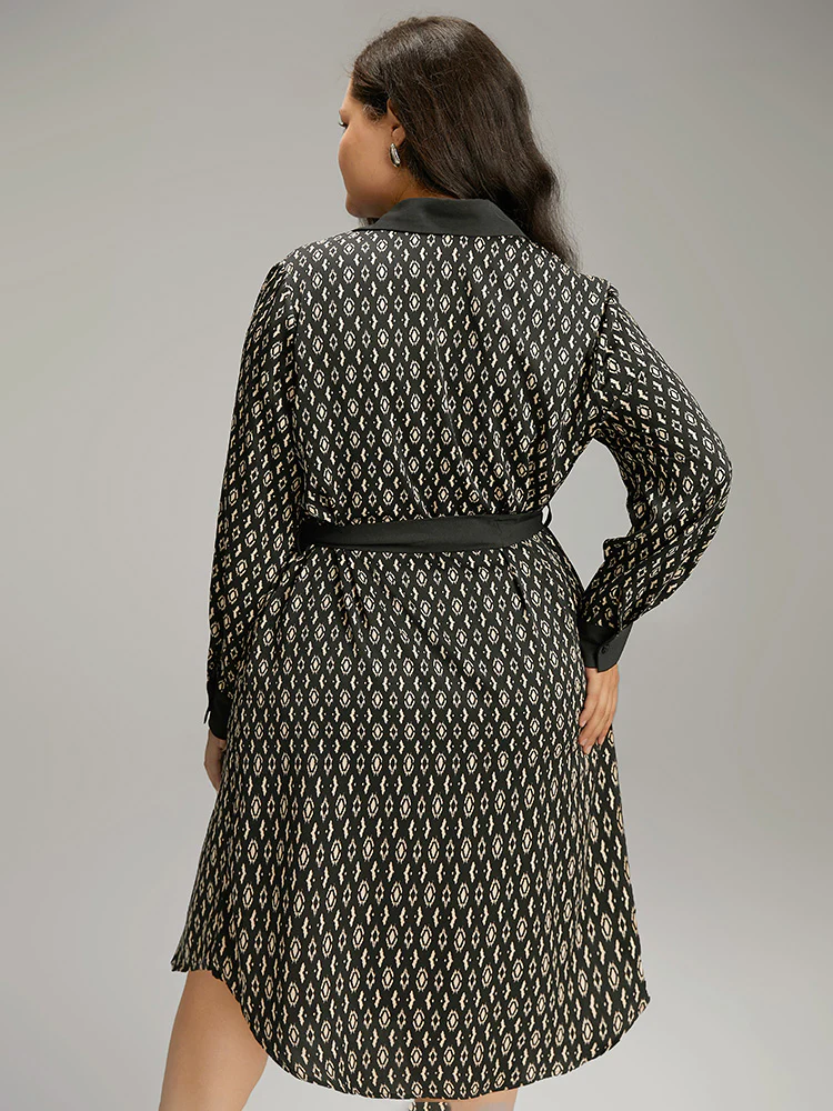 Geometric Patched Pocket Arc Hem Dress - Image 5