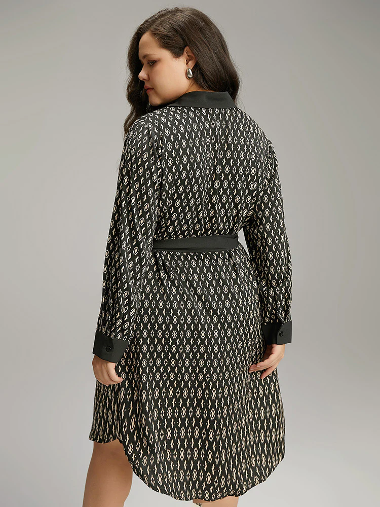 Geometric Patched Pocket Arc Hem Dress - Image 7