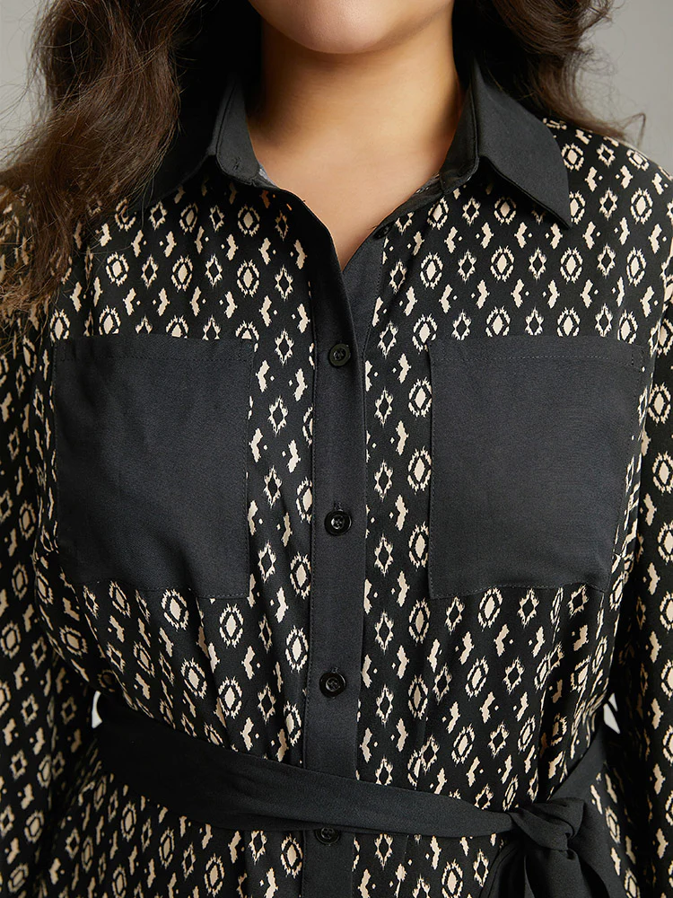 Geometric Patched Pocket Arc Hem Dress - Image 8
