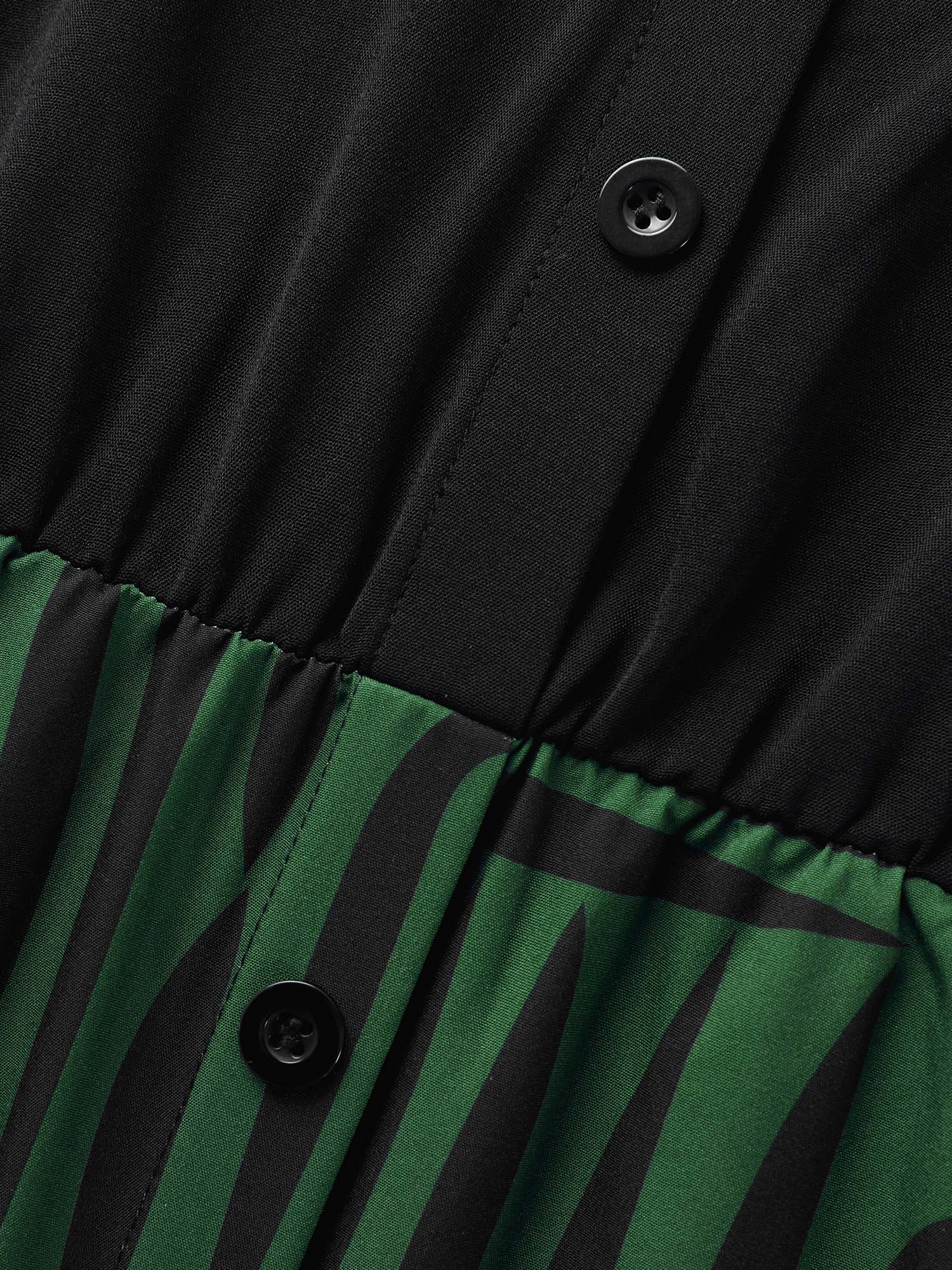 Geometric Patchwork Button Up Belted Dress - Image 5