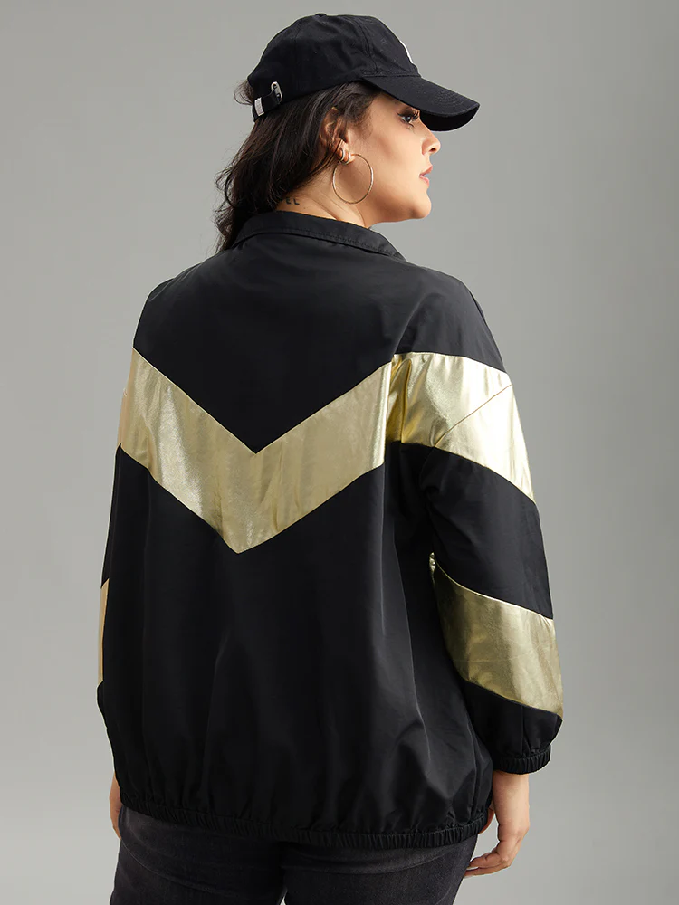 Geometric Patchwork Contrast Zipper Jacket - Image 6