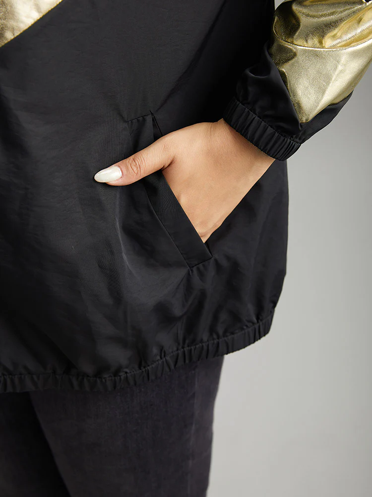 Geometric Patchwork Contrast Zipper Jacket - Image 8