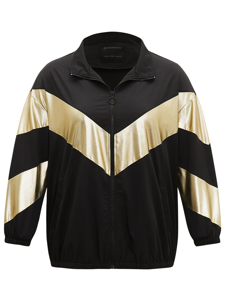 Geometric Patchwork Contrast Zipper Jacket - Image 9