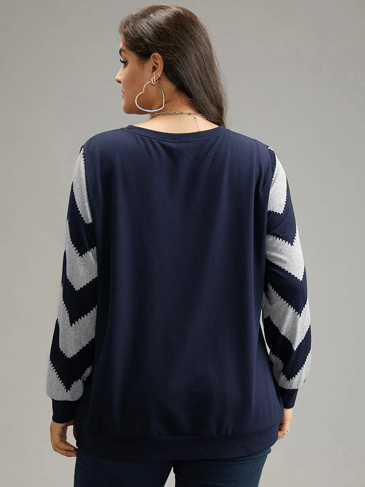 Geometric Patchwork Round Neck Sweatshirt - Image 10