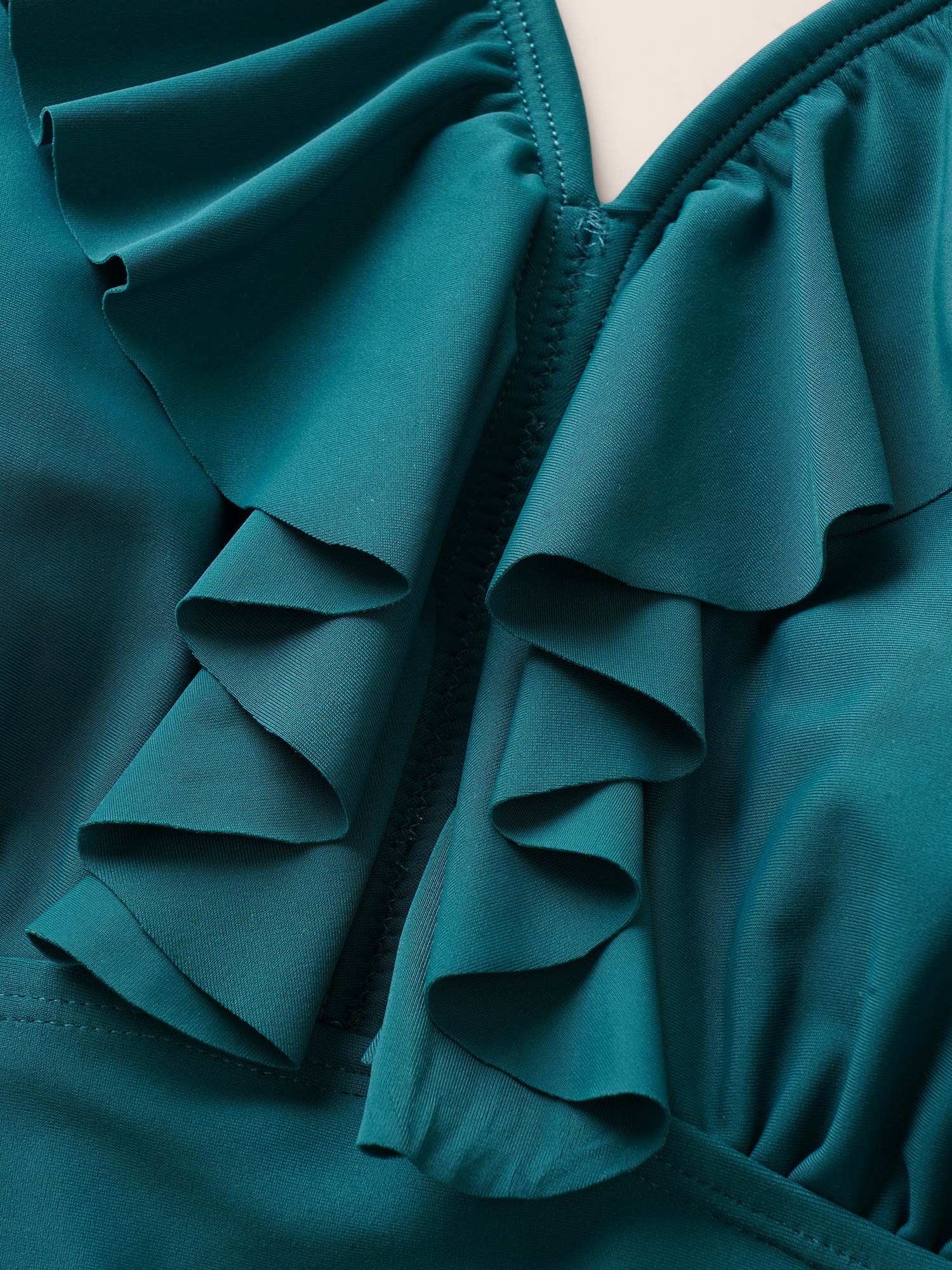 Geometric Patchwork See Through Ruffles Swim Dress - Image 5