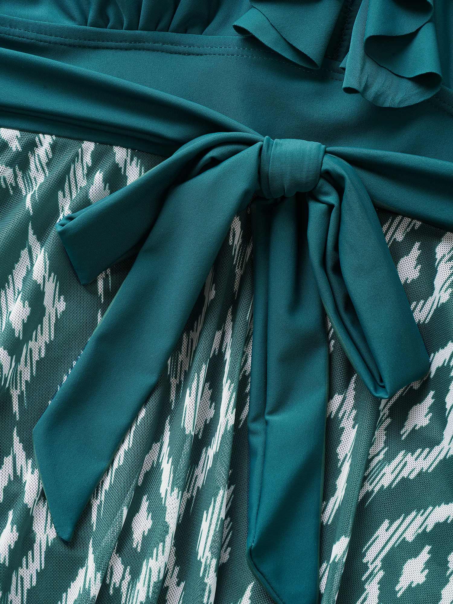 Geometric Patchwork See Through Ruffles Swim Dress - Image 6