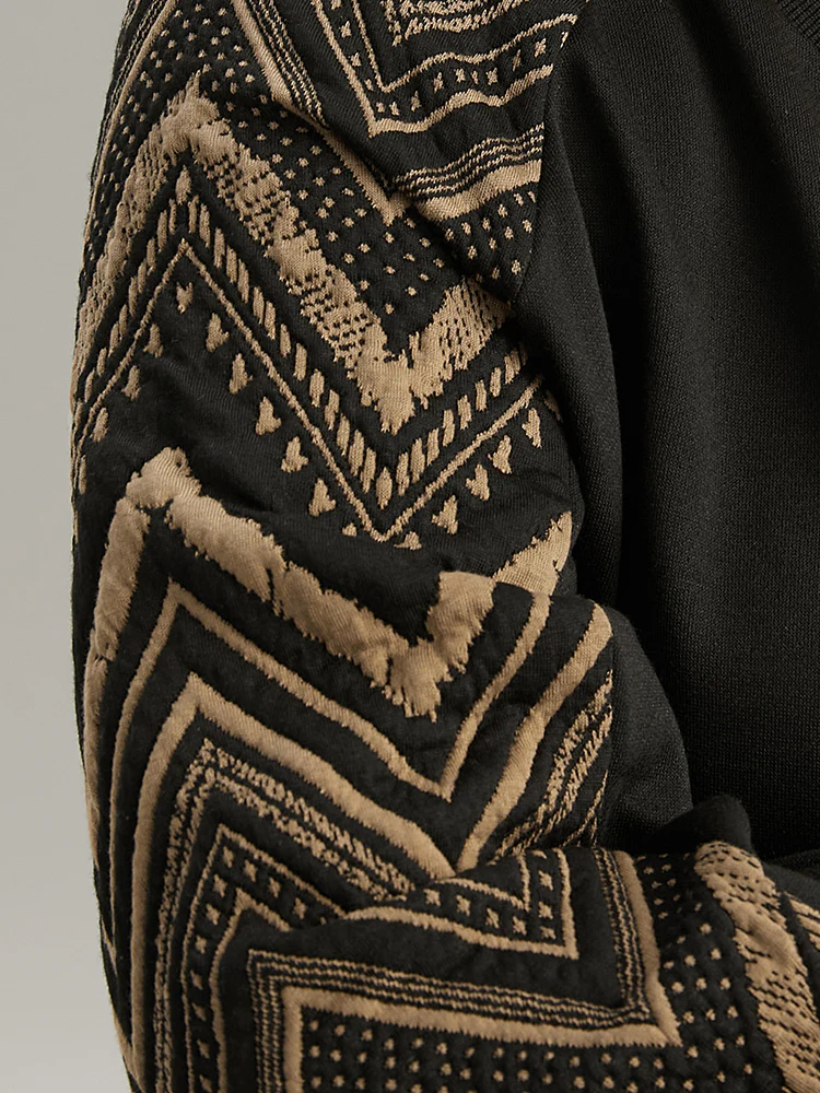 Geometric Patchwork Texture Rib Knit Sweatshirt - Image 5
