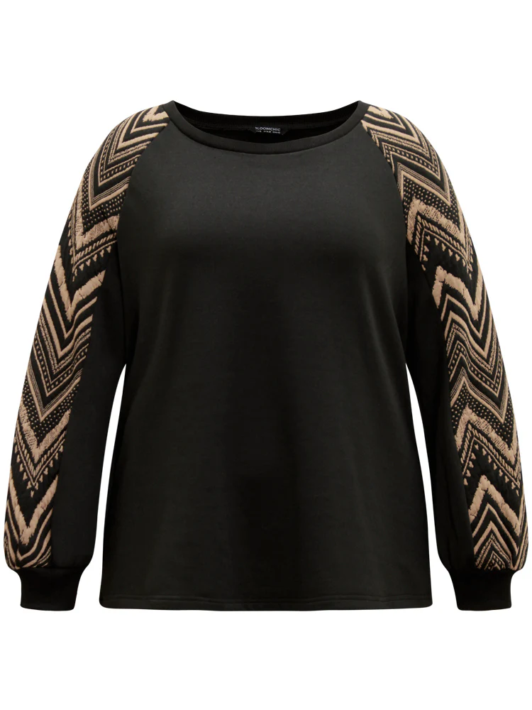 Geometric Patchwork Texture Rib Knit Sweatshirt - Image 6