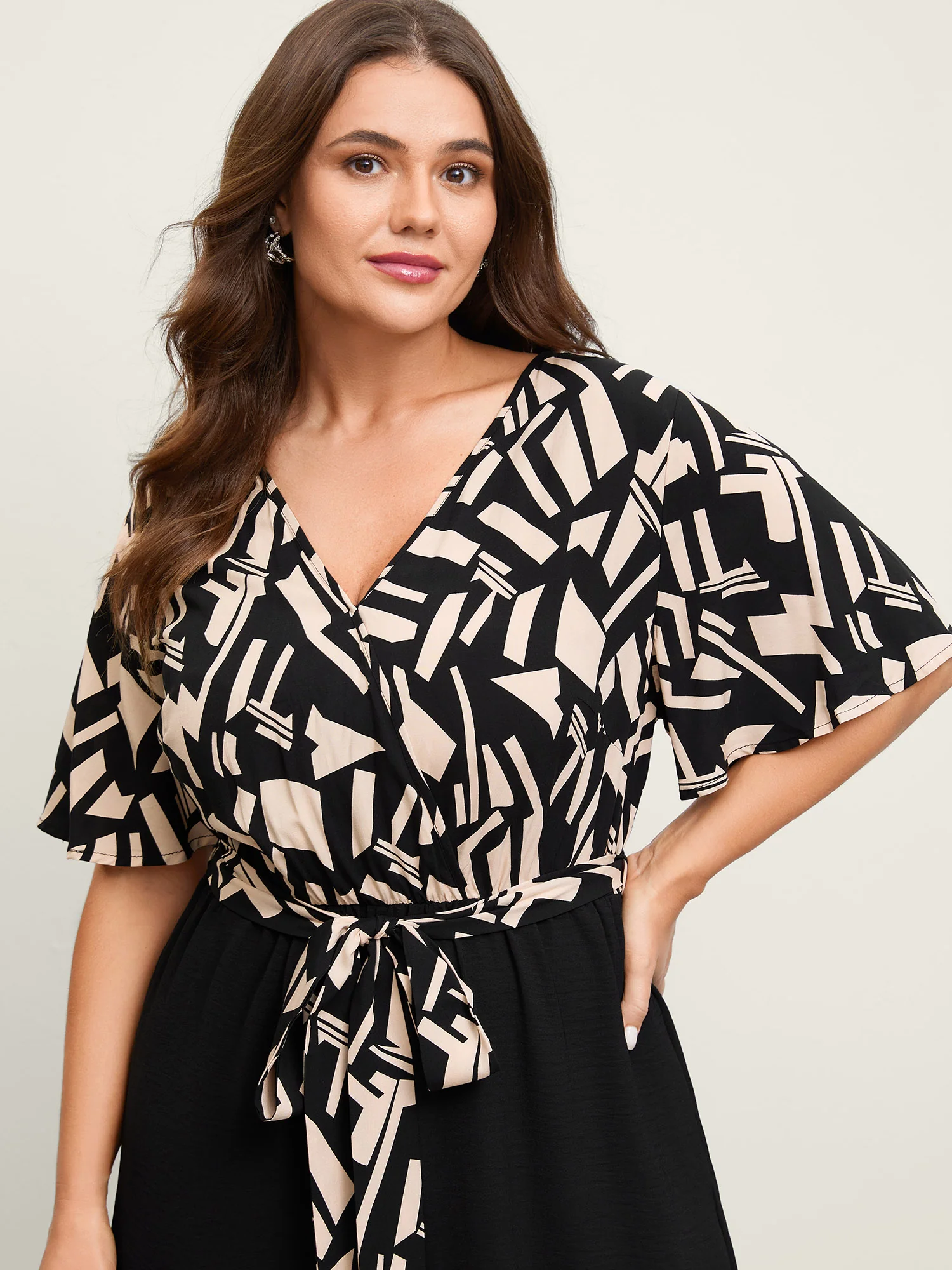 Geometric Pattern Contrast Pockets Jumpsuit - Image 2