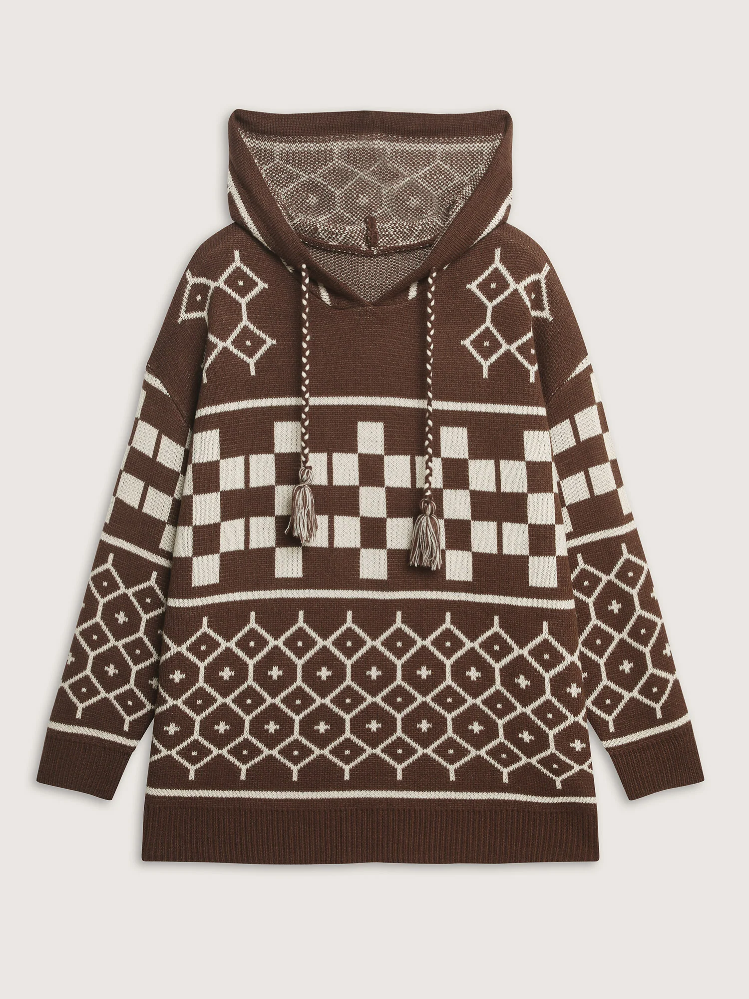 Geometric Pattern Jacquard Drawstring Hoodie - Image 7