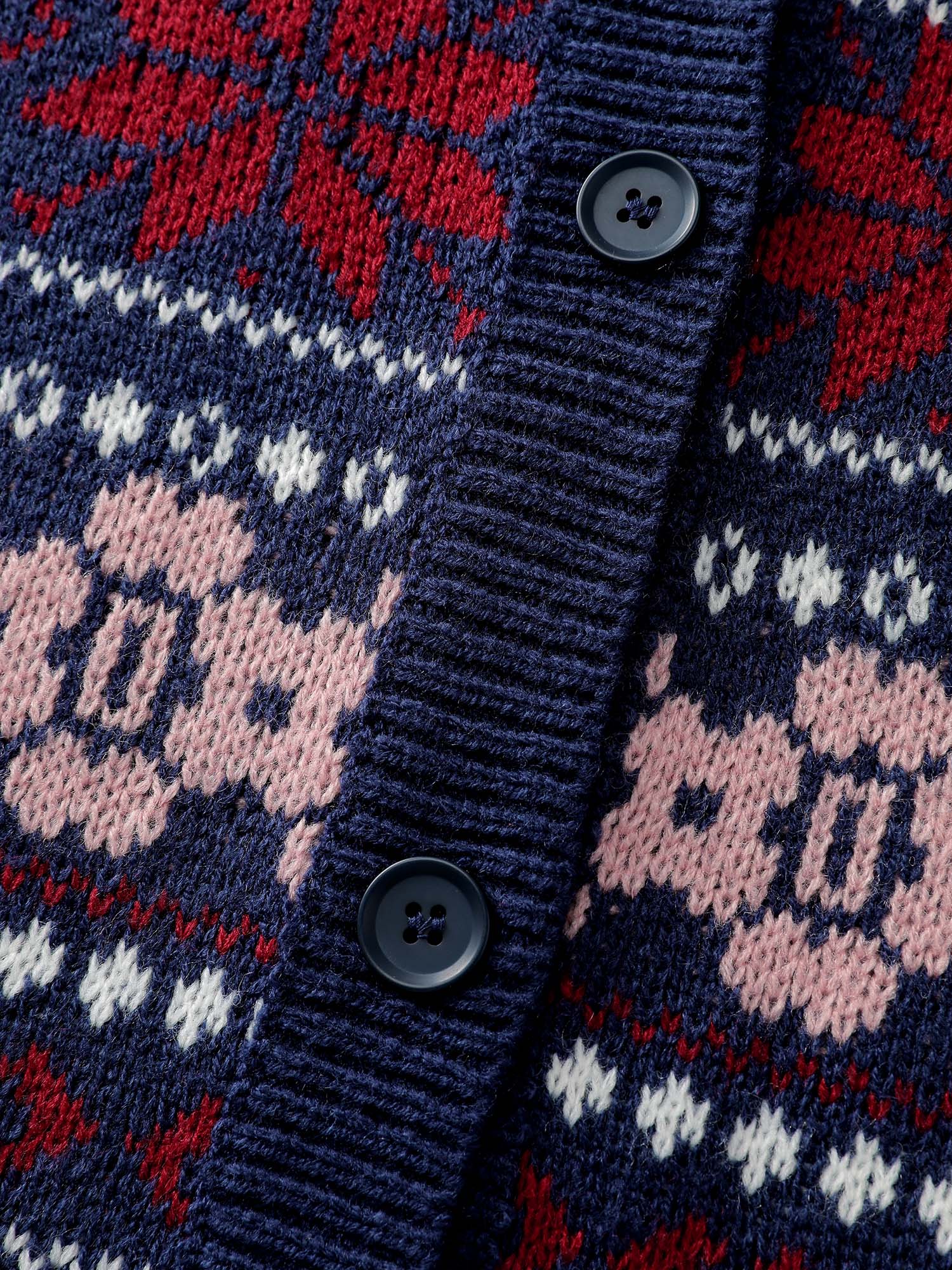 Geometric Pattern Patch Pocket Button Knit Cardigan - Image 5