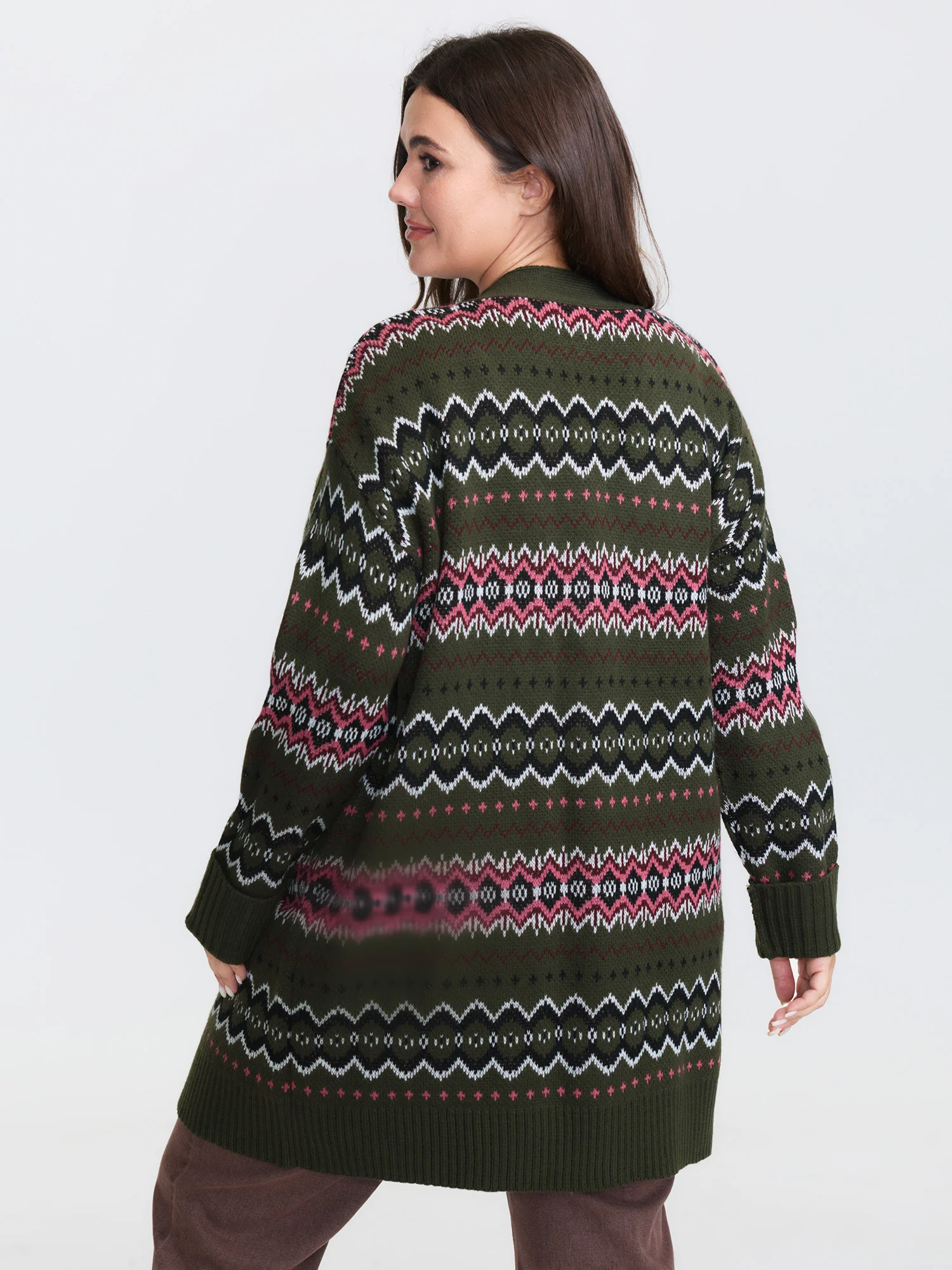 Geometric Pattern Pockets Open-Front Cardigan - Image 4