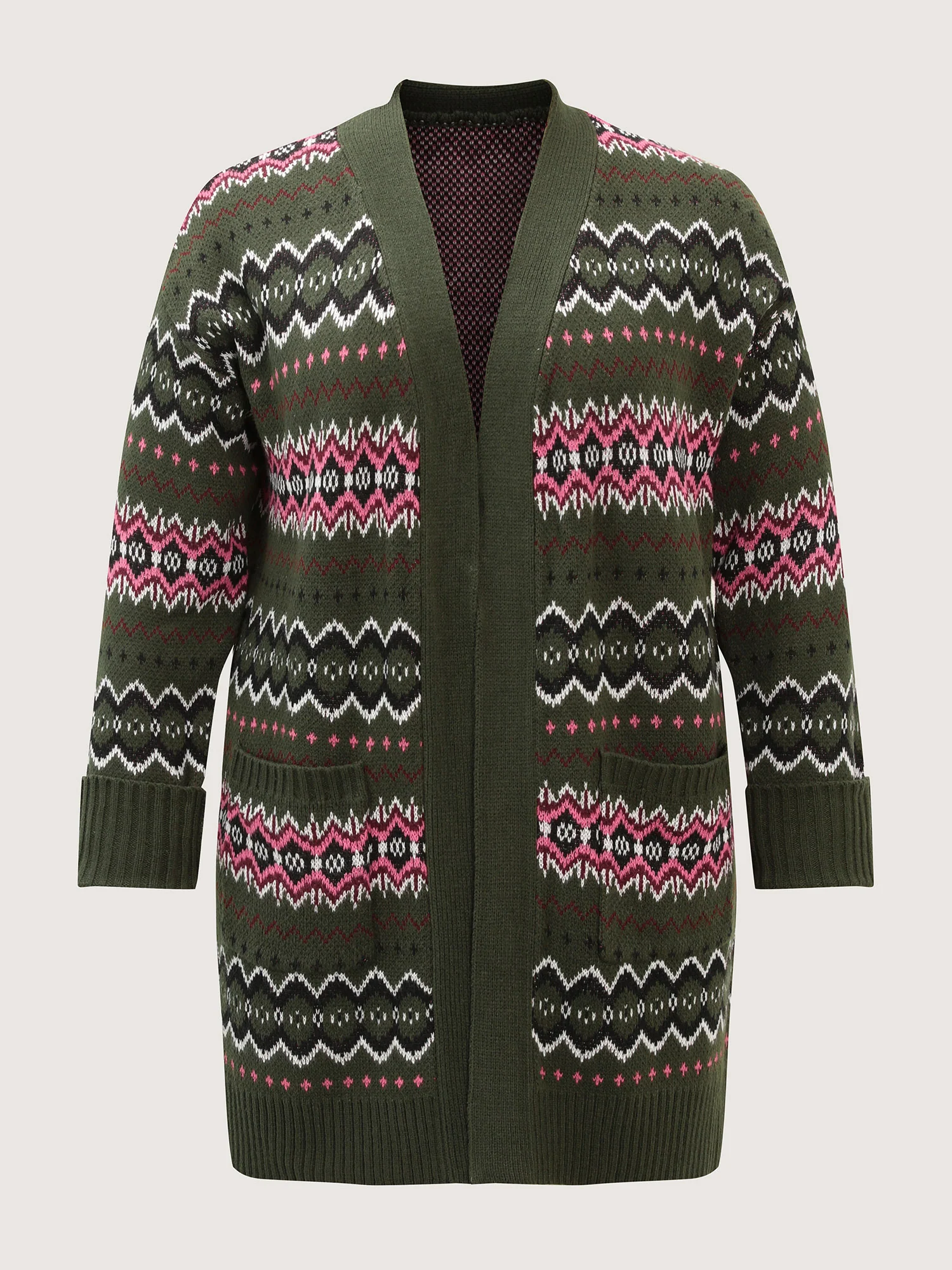 Geometric Pattern Pockets Open-Front Cardigan - Image 7