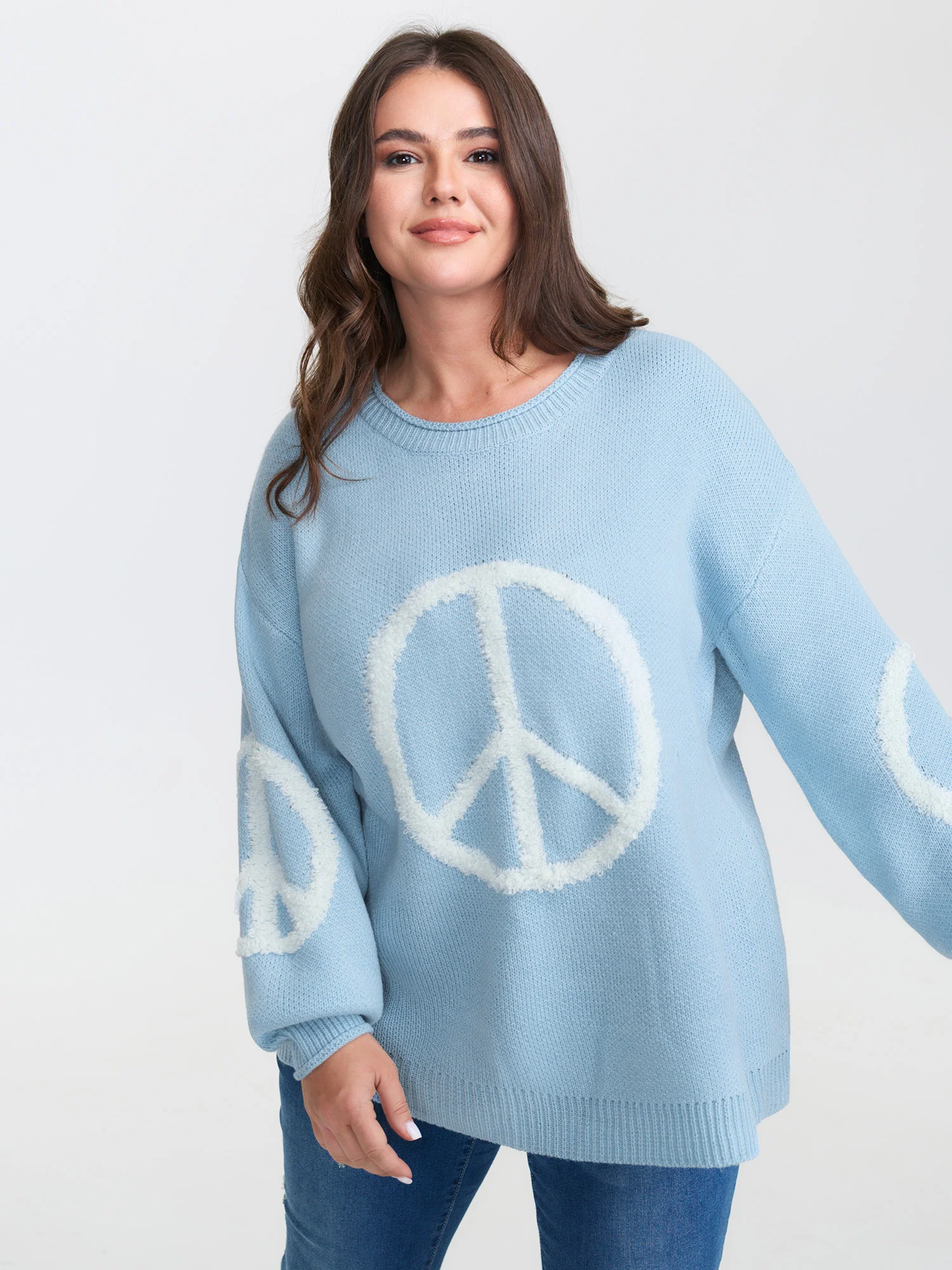 Geometric Pattern Textured Ribbed Hem Pullover - Image 2