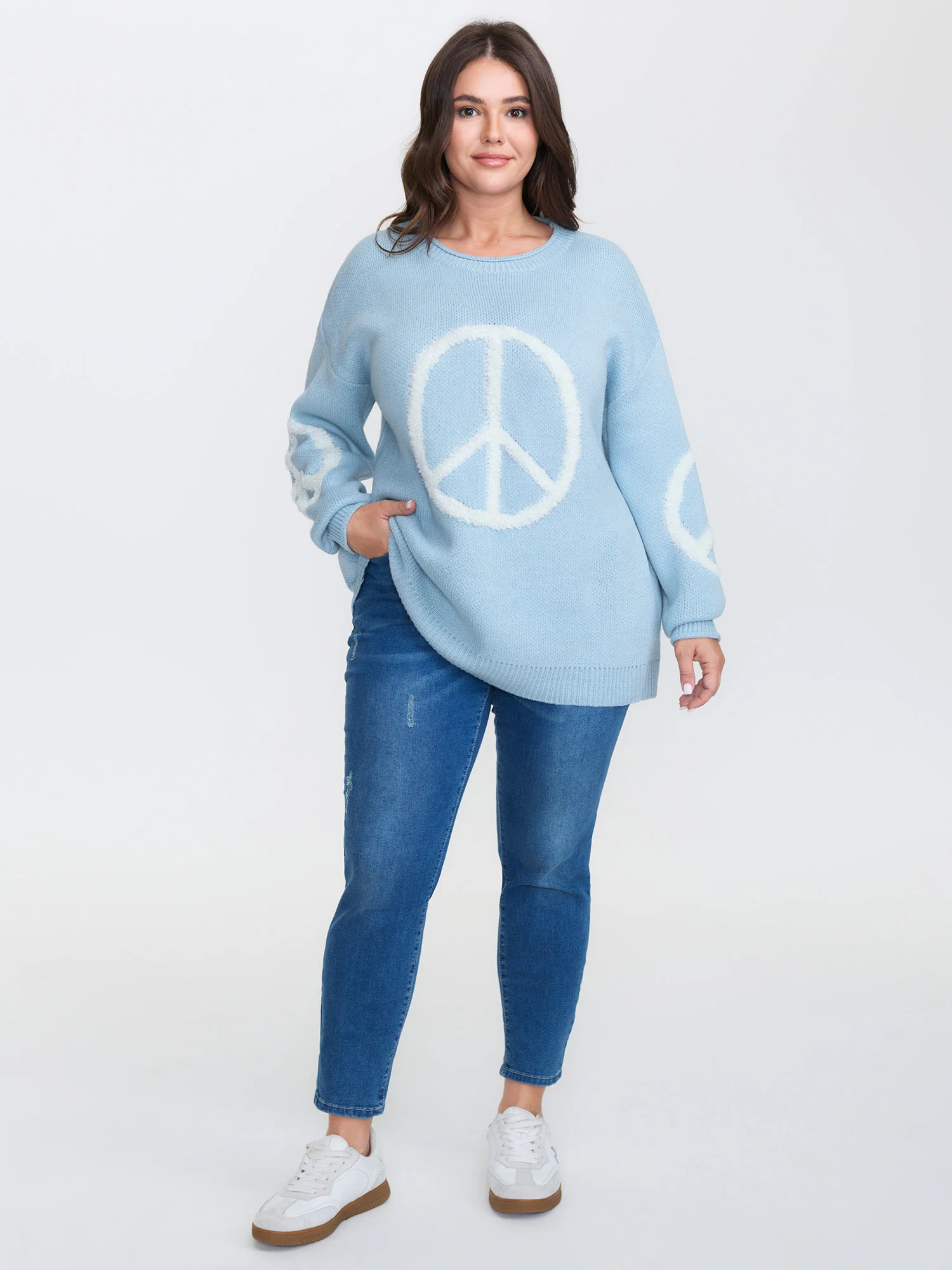 Geometric Pattern Textured Ribbed Hem Pullover - Image 3