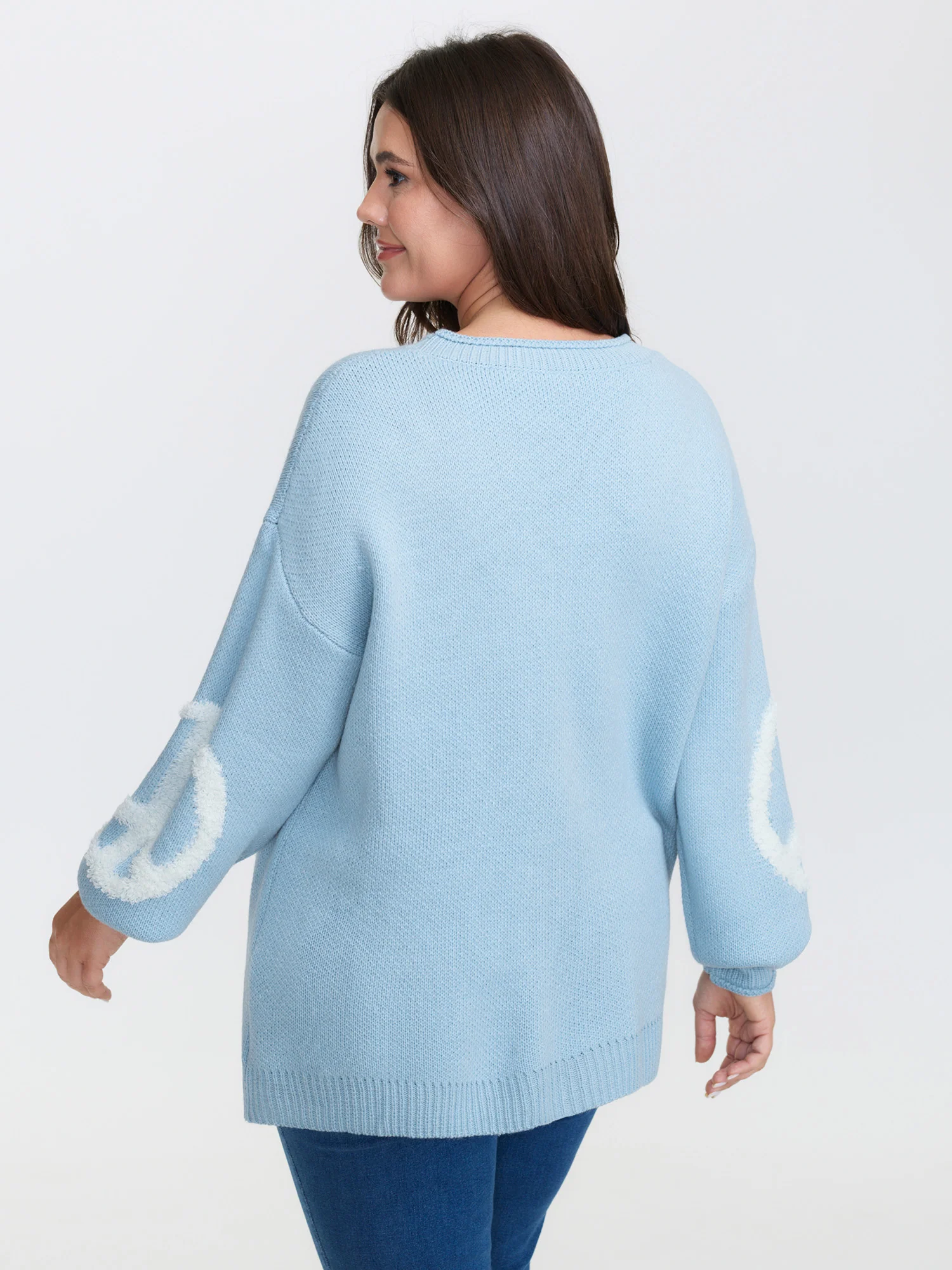 Geometric Pattern Textured Ribbed Hem Pullover - Image 4