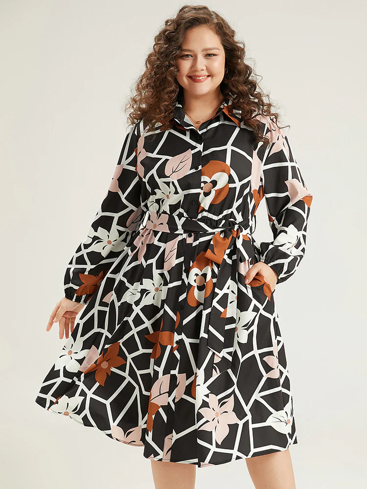 Geometric & Plants Button Through Pocket Dress - Image 2