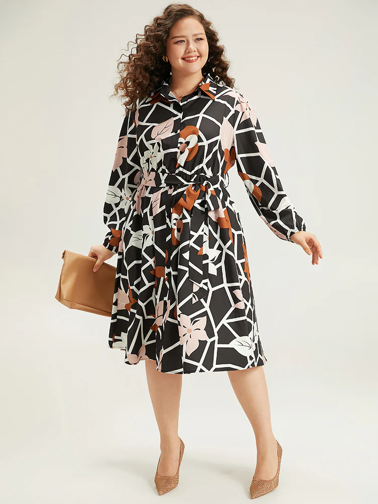 Geometric & Plants Button Through Pocket Dress - Image 3
